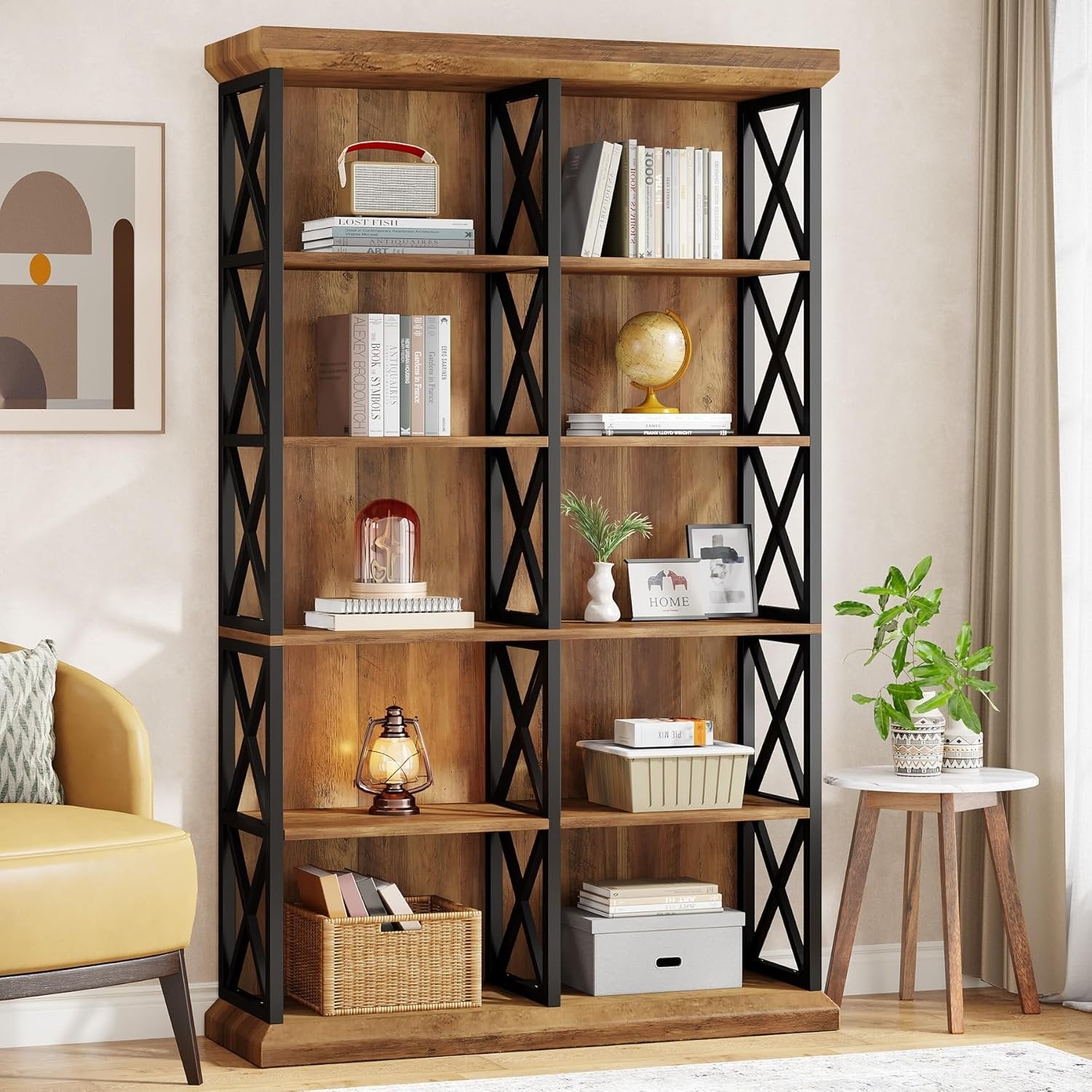 75" Tall Bookcase, 6-Tier Industrial Bookshelf Display Storage Etagere for Home Office