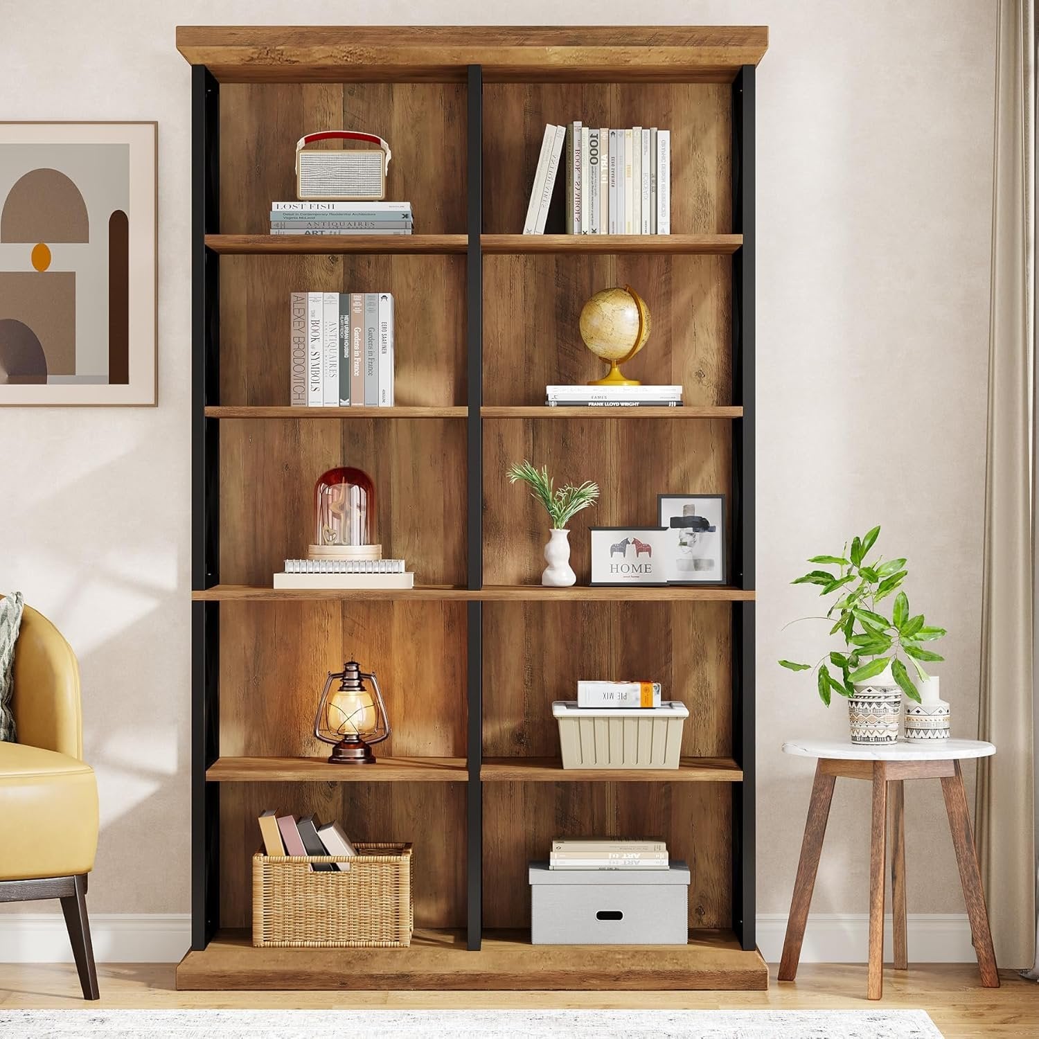 75" Tall Bookcase, 6-Tier Industrial Bookshelf Display Storage Etagere for Home Office