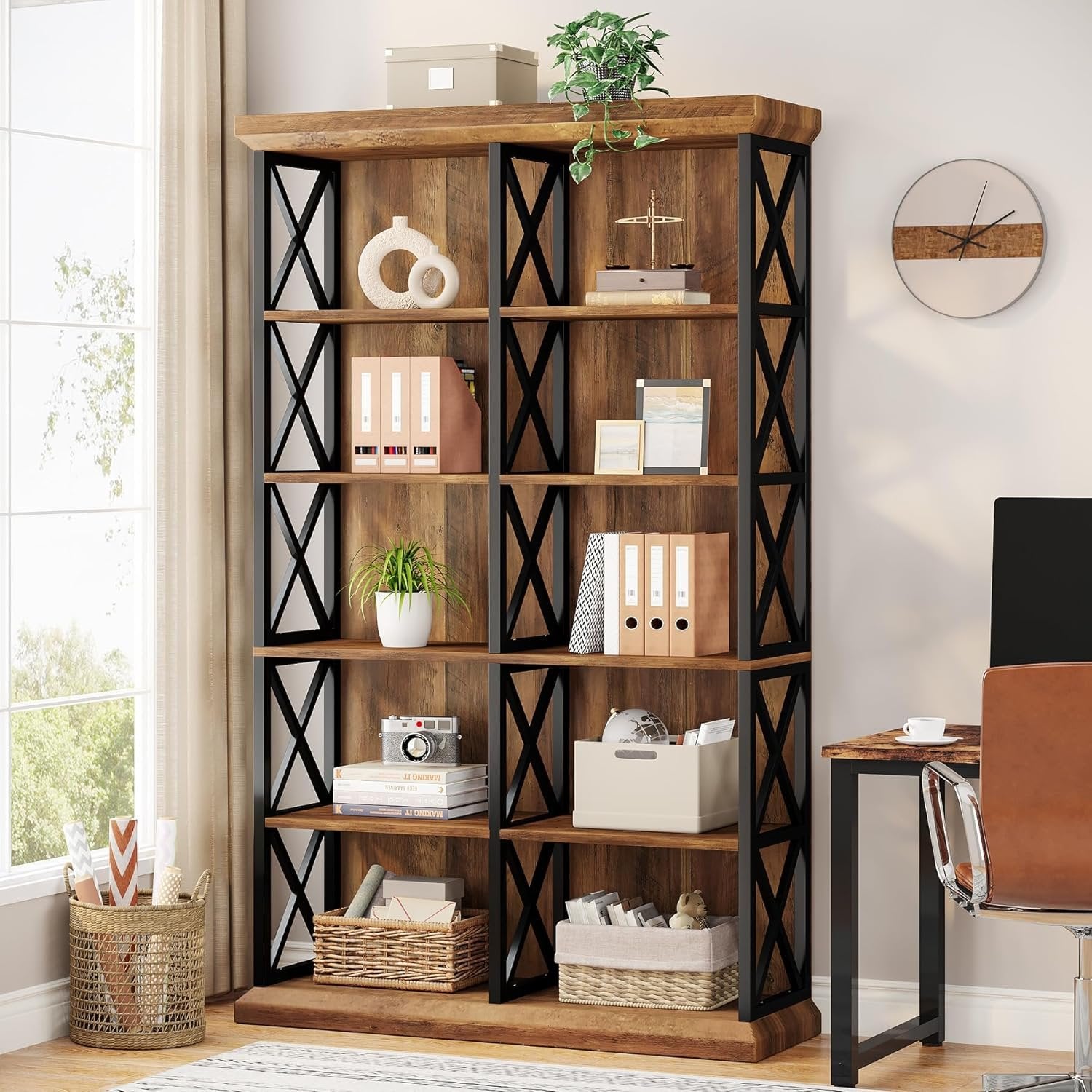 75" Tall Bookcase, 6-Tier Industrial Bookshelf Display Storage Etagere for Home Office