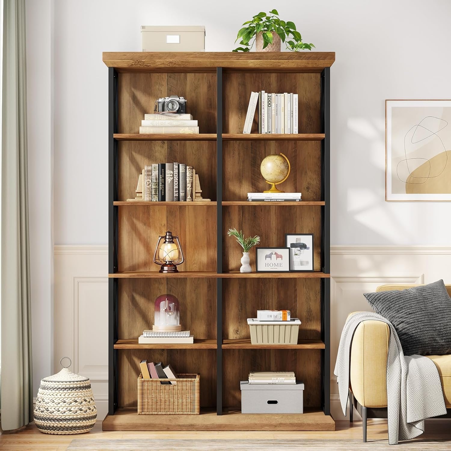 75" Tall Bookcase, 6-Tier Industrial Bookshelf Display Storage Etagere for Home Office