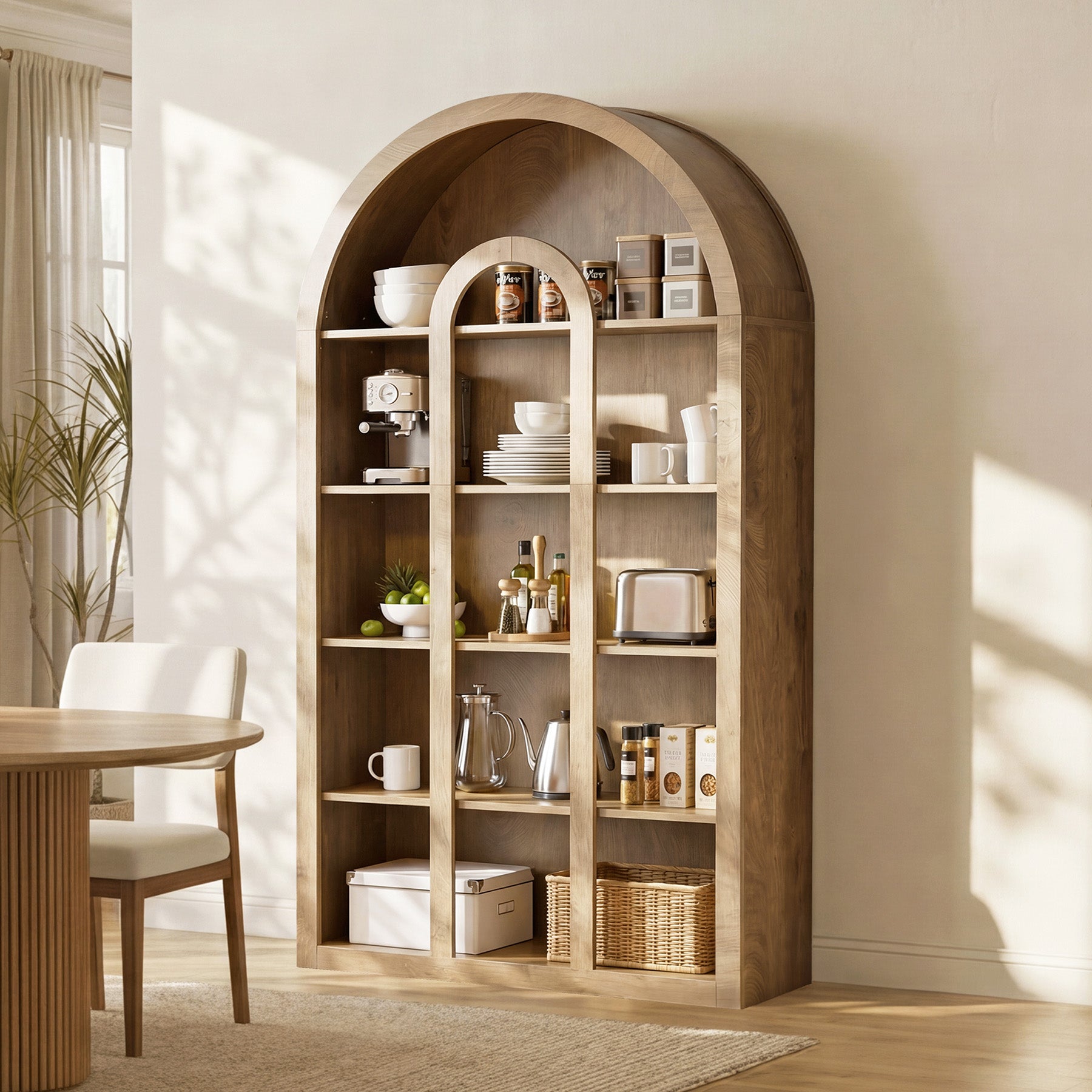 70.87" Tall Bookshelf, 5-Tier Arched Bookcase with Open Shelves for Living Room