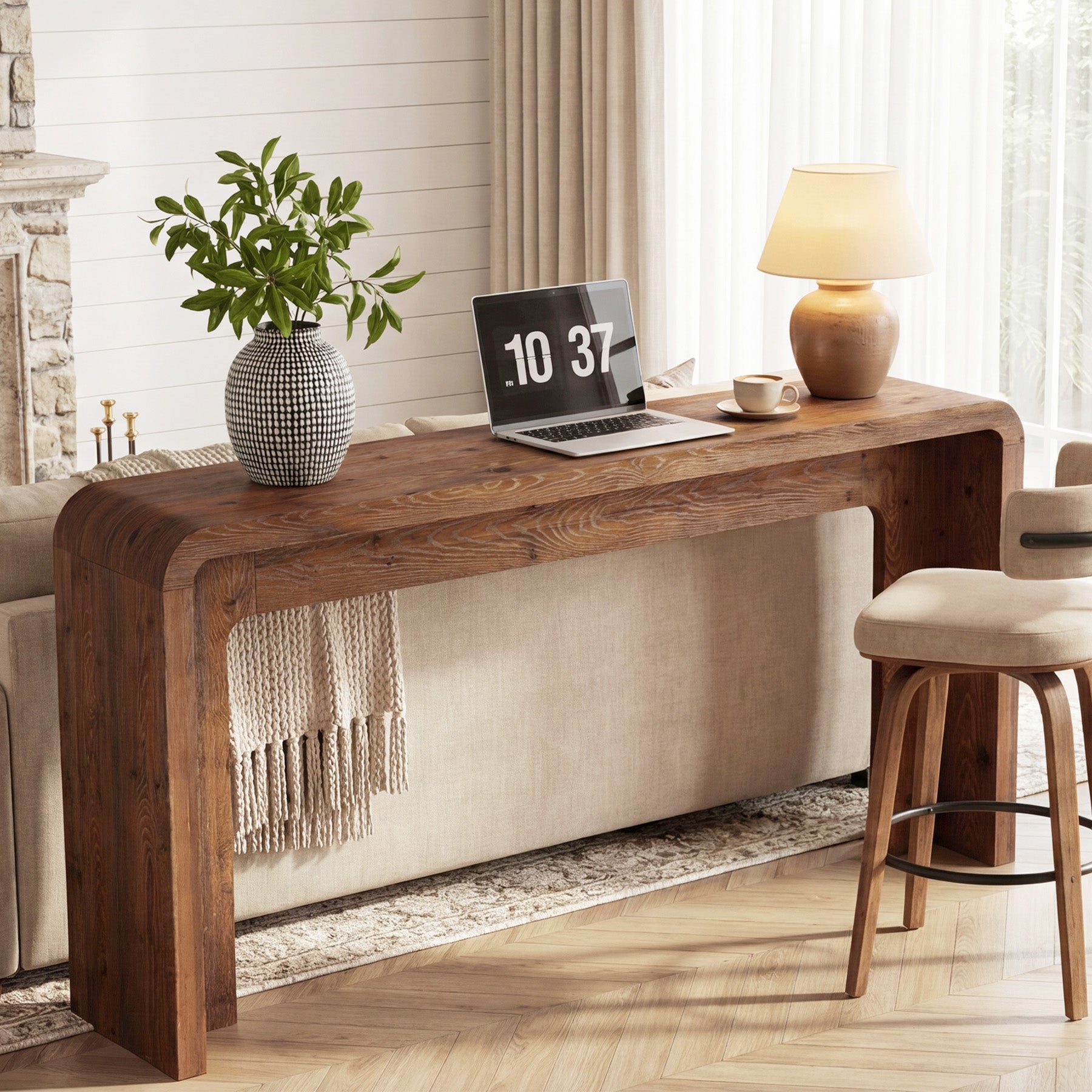 63" Solid Wood Console Table, Narrow Farmhouse Entryway & Sofa Table for Behind Couch or Hallway