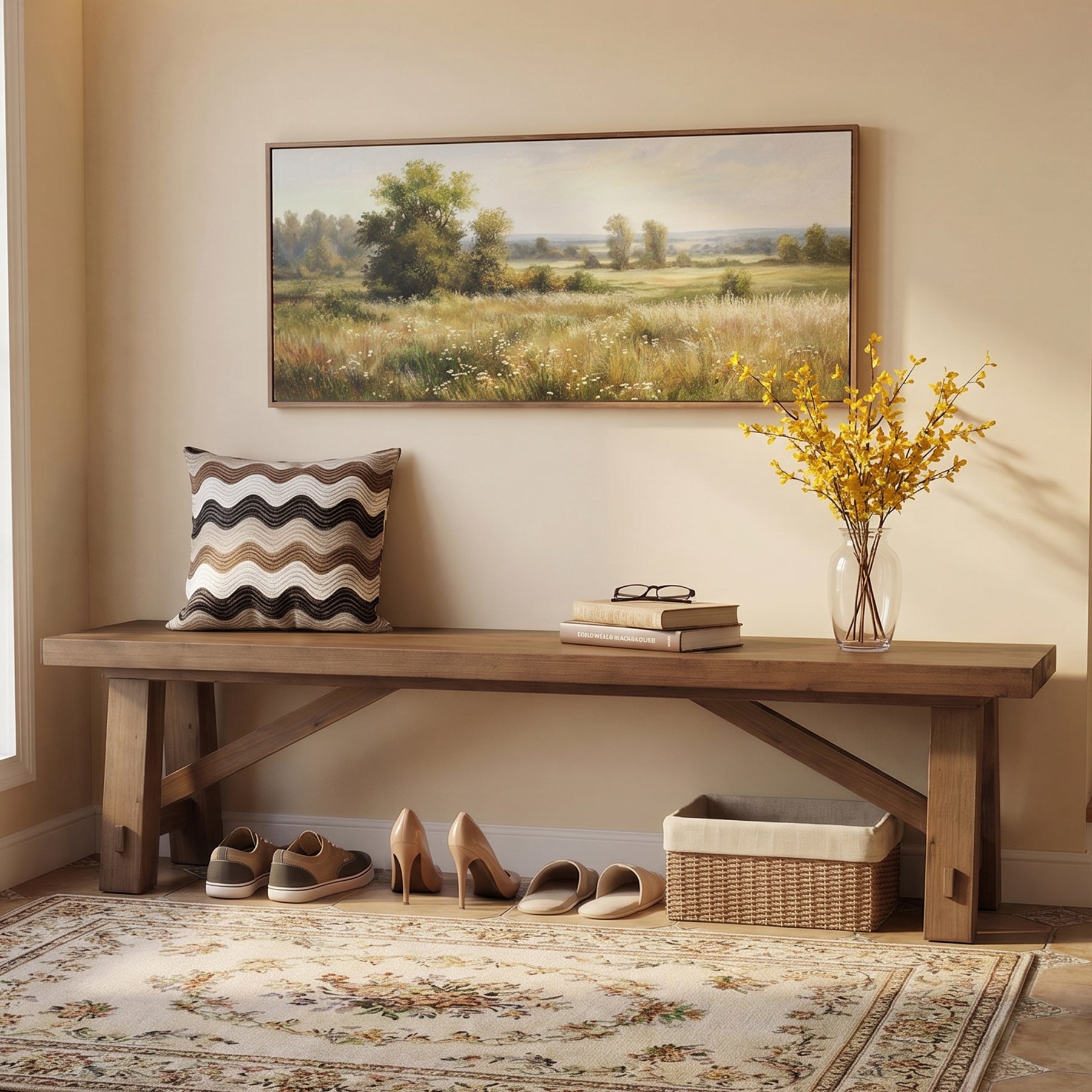 71" Solid Wood Entryway Bench, Narrow Shoe Bench End of Bed Bench for Hallway