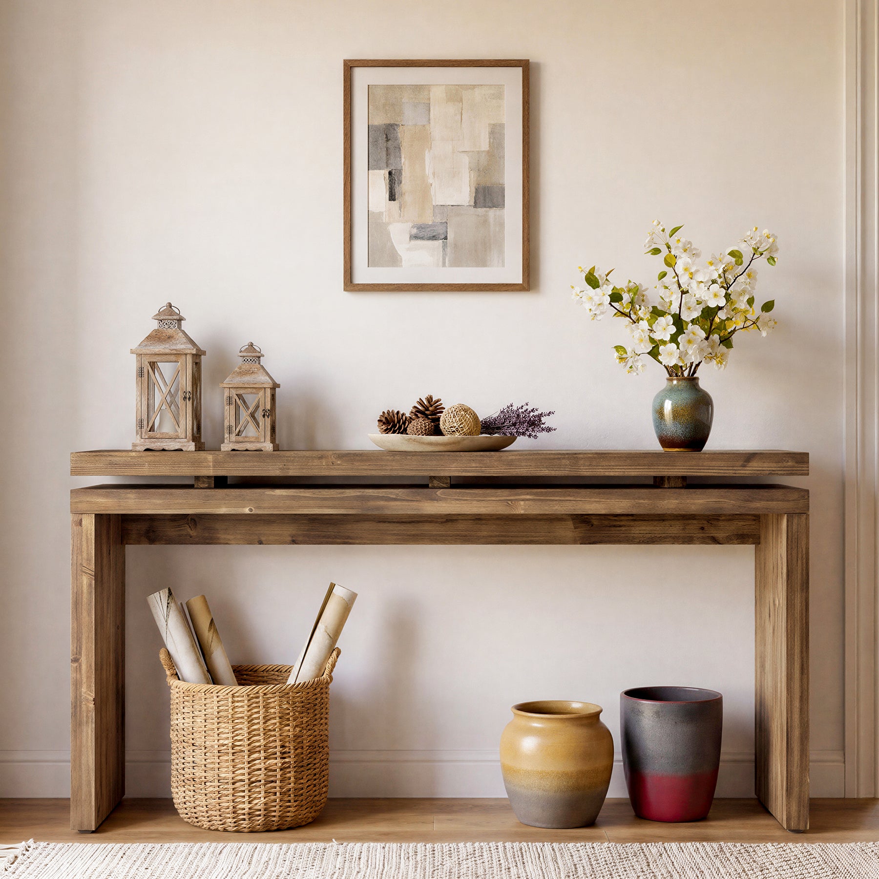 Solid Wood Console Table, 63" Farmhouse Sofa Table Behind Couch for Entryway