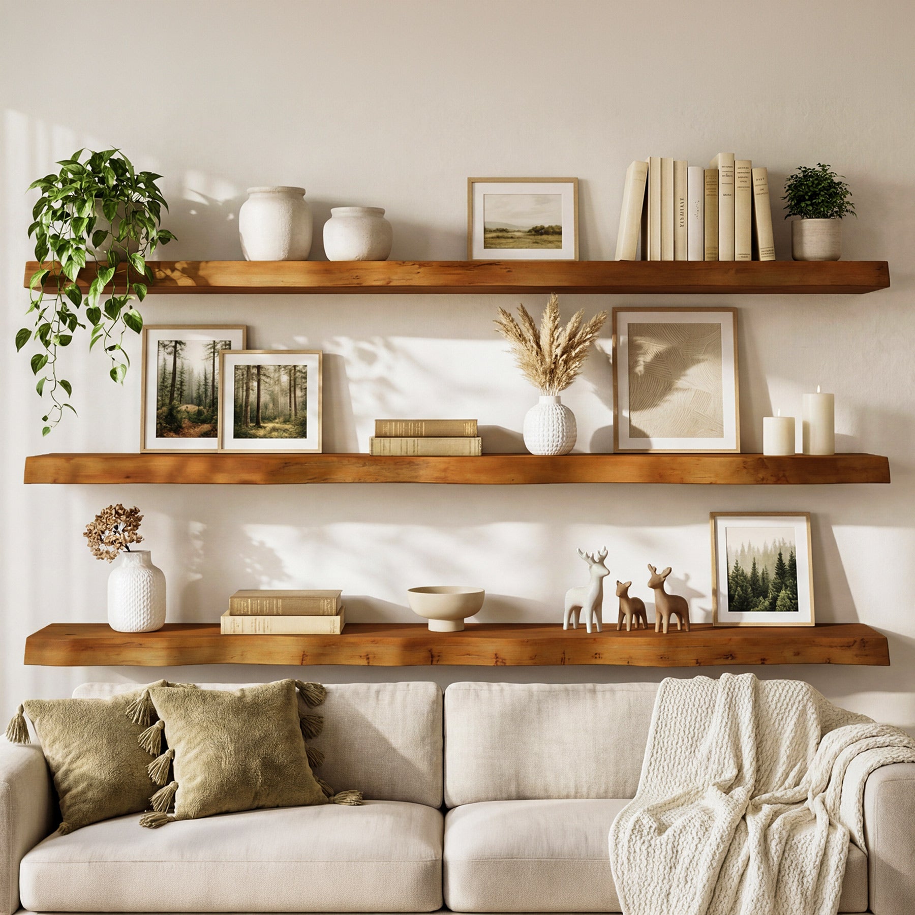 47.2" Floating Shelves for Wall Set of 3, Solid Wood Live Edge Wall Shelves