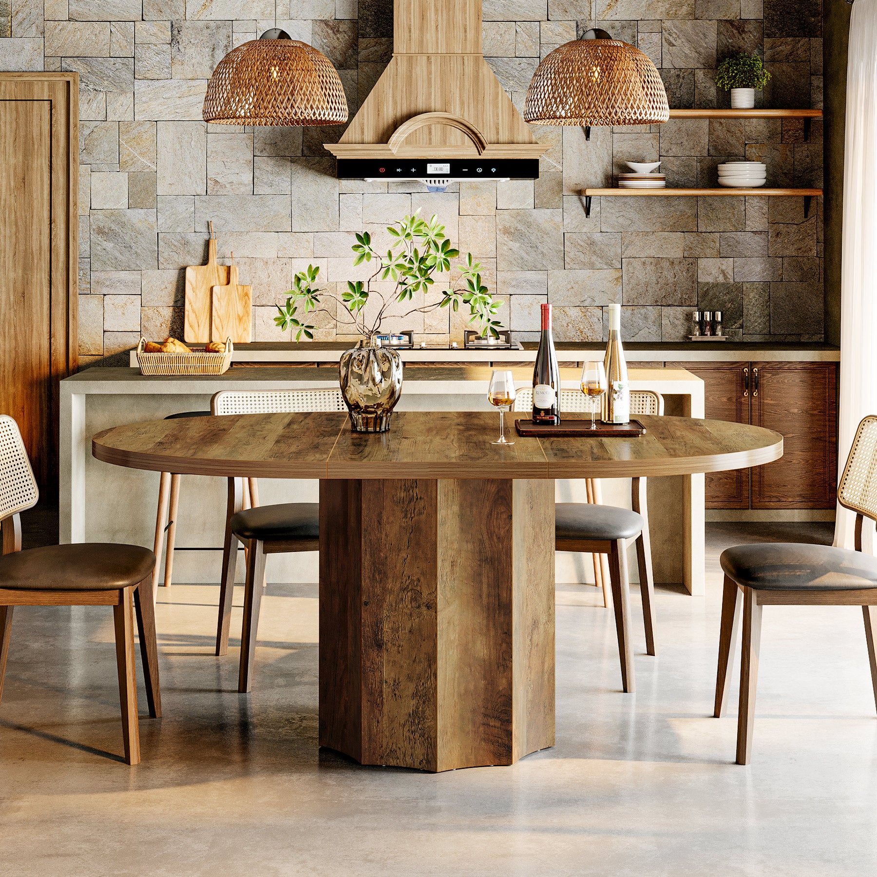 Oval Dining Table for 4-6 People, 55" Kitchen Table with Rounded Edge Tabletop