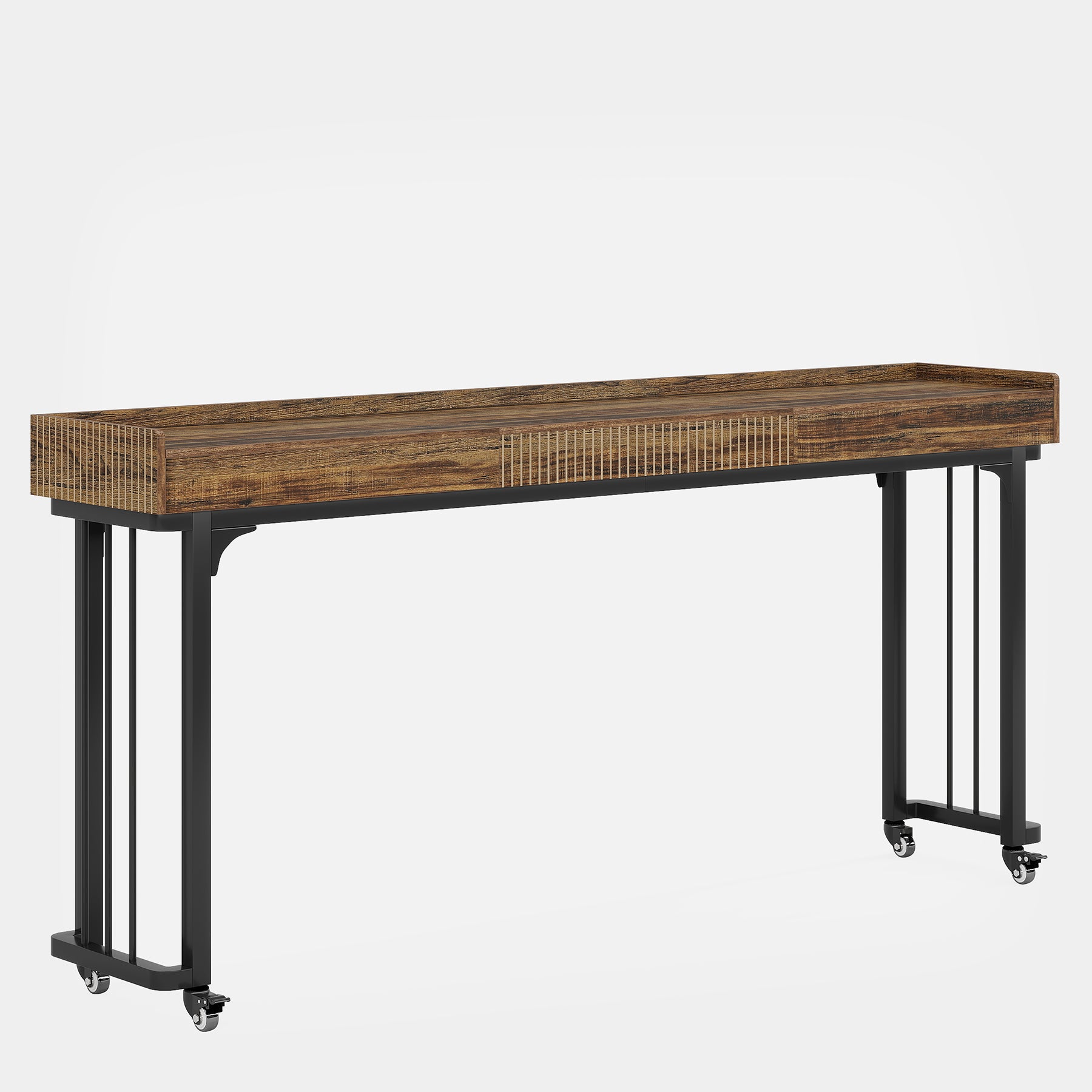 78" Overbed Table, Mobile Sofa Table Computer Desk with Mirror and Wheels Tribesigns