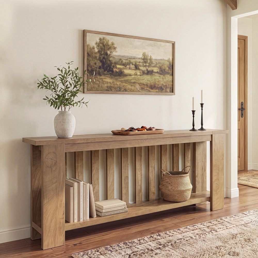 78" Extra Long Console Table with Storage Shelves, Hallway Living Room