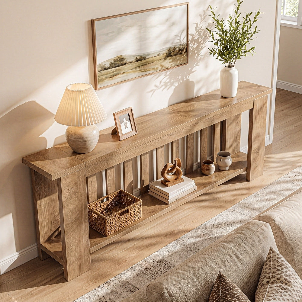78" Extra Long Console Table with Storage Shelves, Hallway Living Room