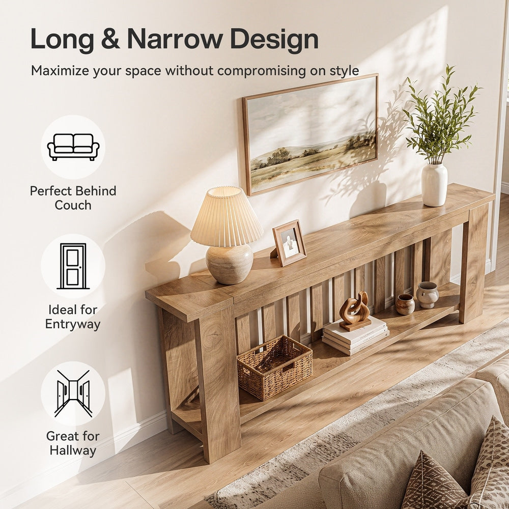 78" Extra Long Console Table with Storage Shelves, Hallway Living Room