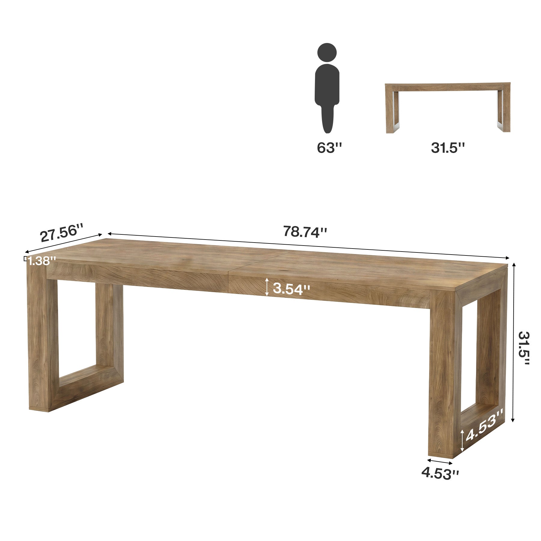 78.7" Dining Table, Rectangular Kitchen Table with Sturdy Base for 6-8 People