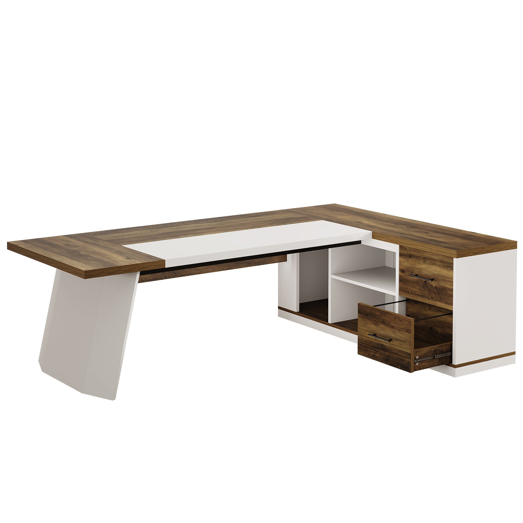 78.7" Executive Desk, Modern L-Shaped Office Desk with 55.1" Storage Cabinet