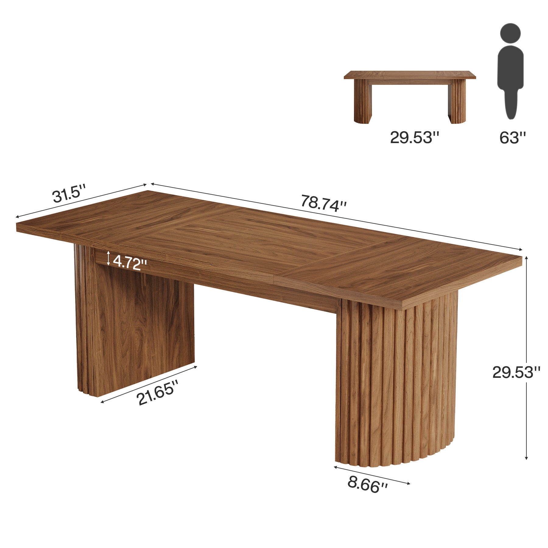 78.7" Dining Table, Farmhouse Kitchen Table With Dual Base