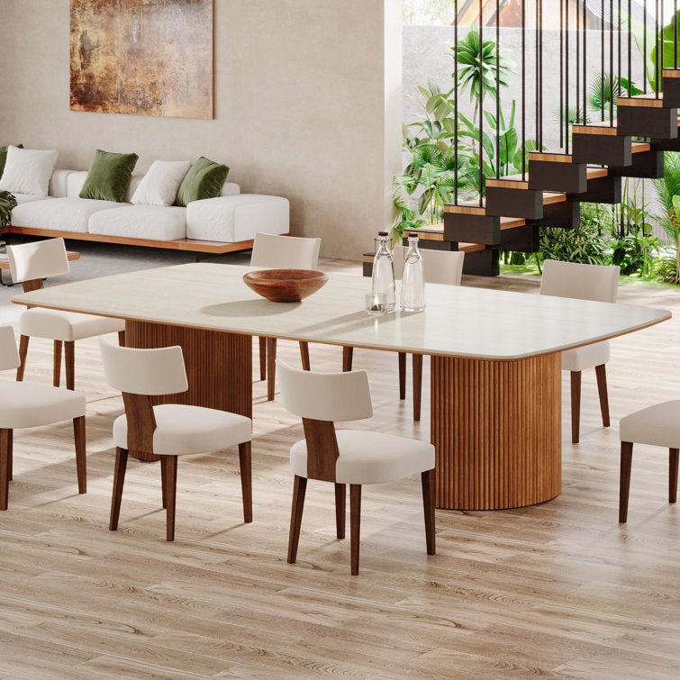 Modern 78.7" travertine stone dining table for 8