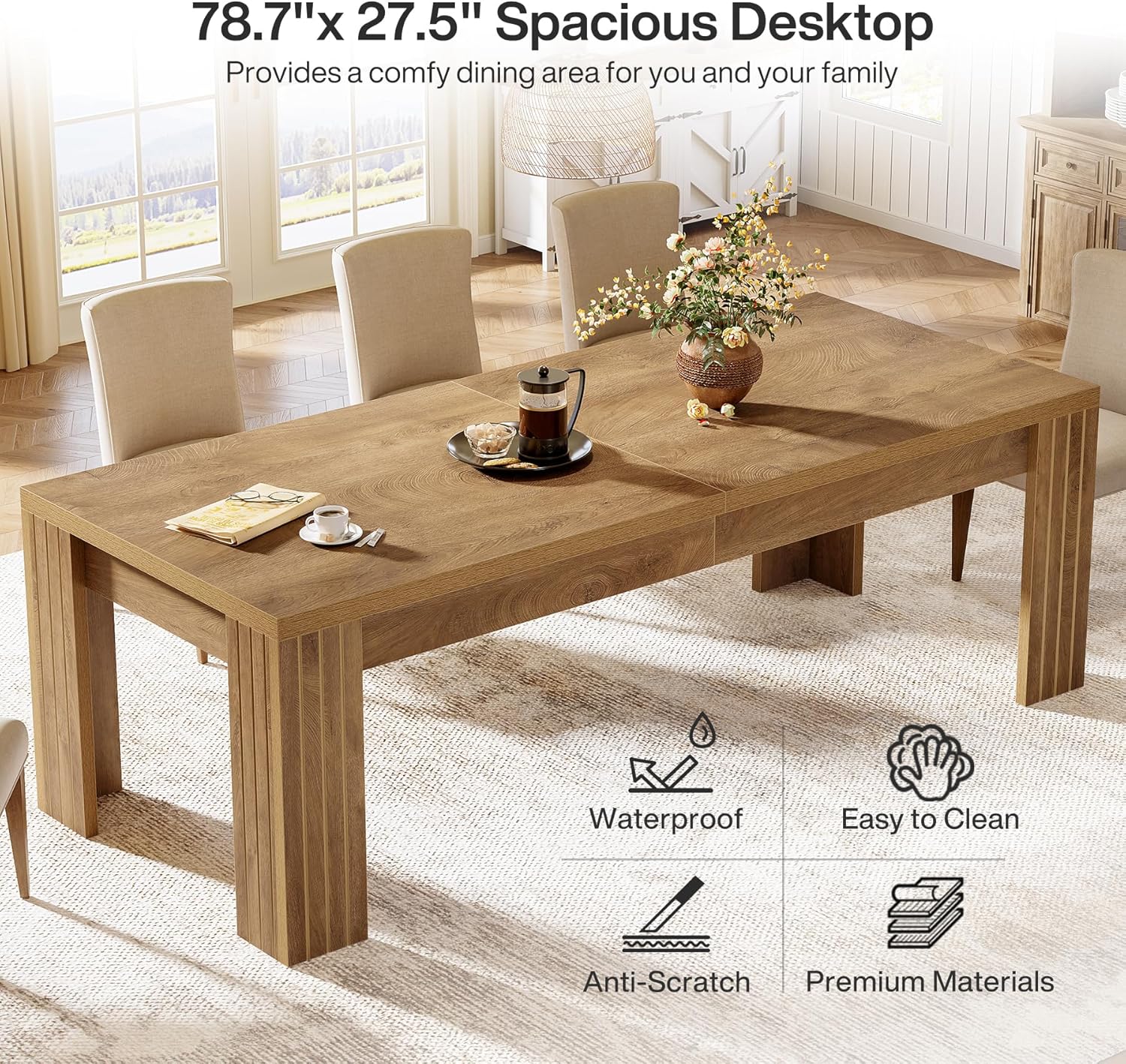 78.7" Dining Table, Rectangle Kitchen Dinner Table For 6 Tribesigns