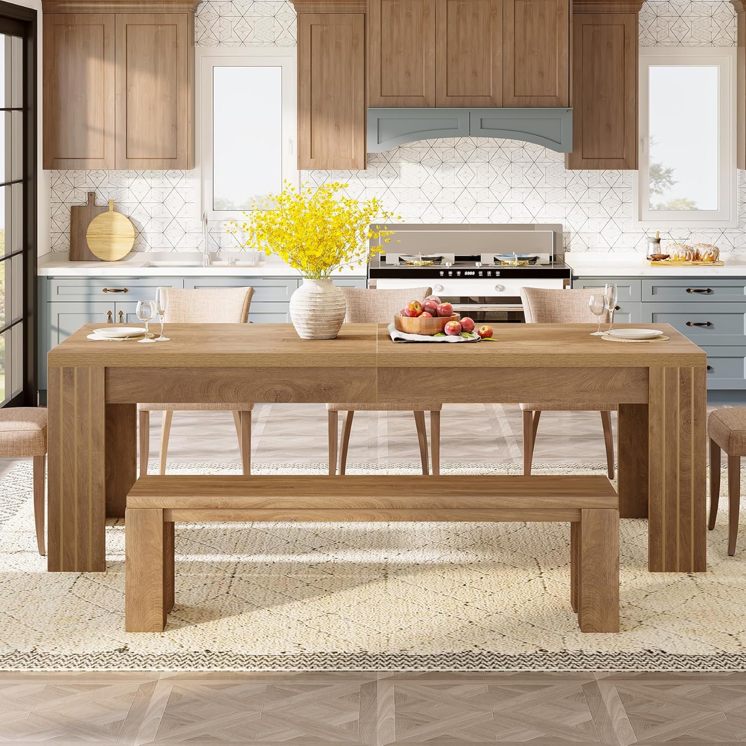 78.7" Dining Table, Rectangle Kitchen Dinner Table For 6 Tribesigns