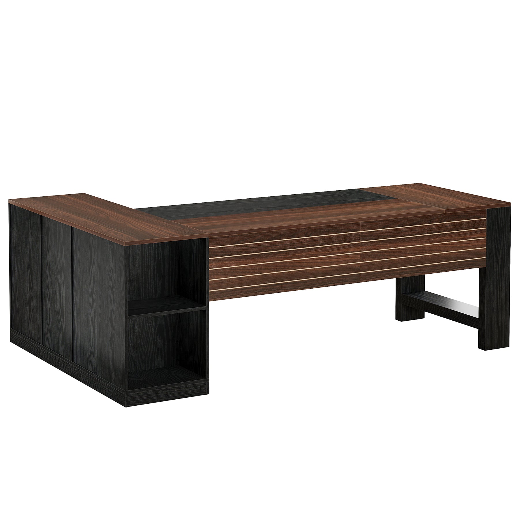 78" L-Shaped Executive Desk, Modern Office Computer Desk with Cabinet and Storage Shelves