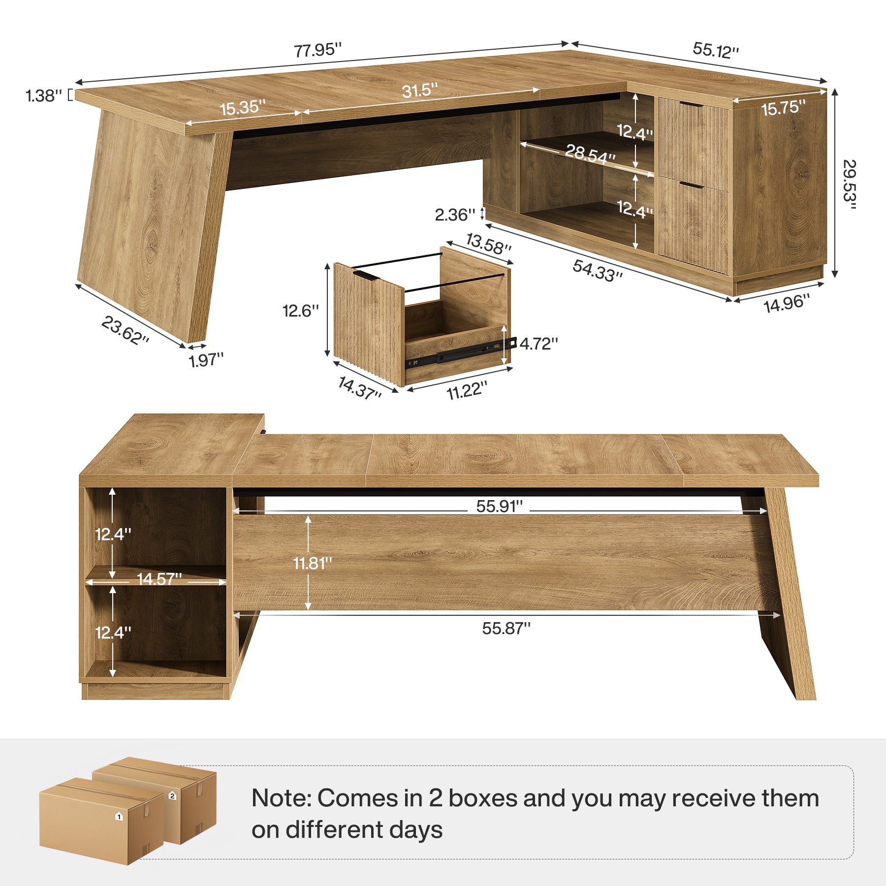 78" L Shaped Executive Desk, Corner Computer Desk Home Office Desk