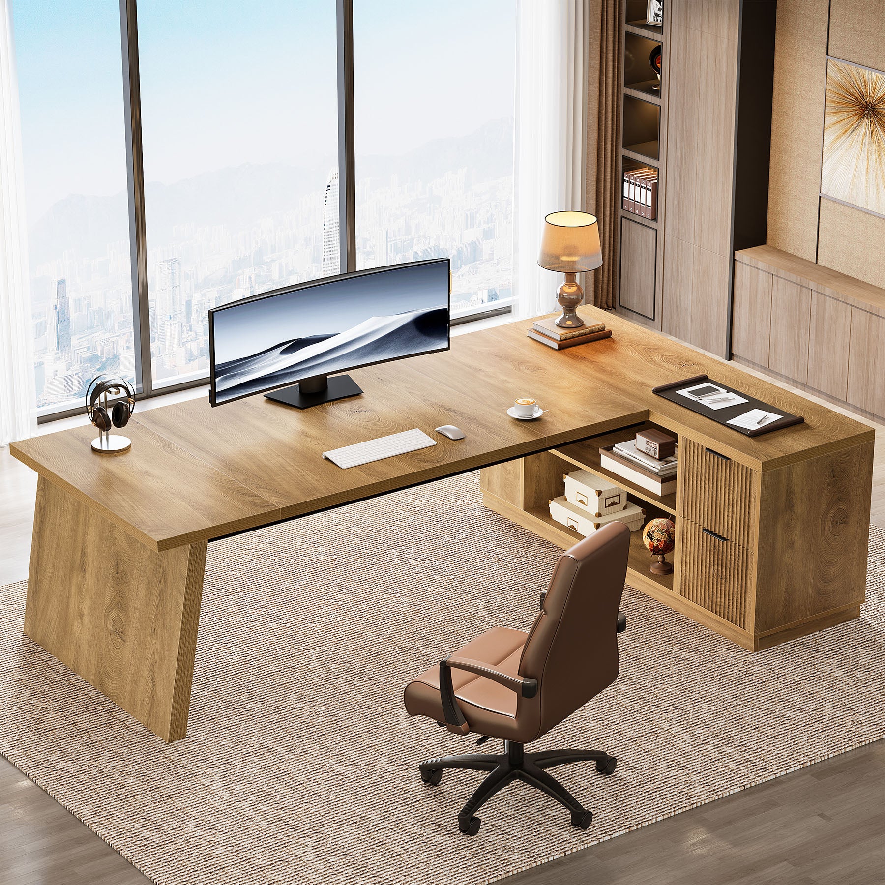 78" L Shaped Executive Desk, Corner Computer Desk Home Office Desk