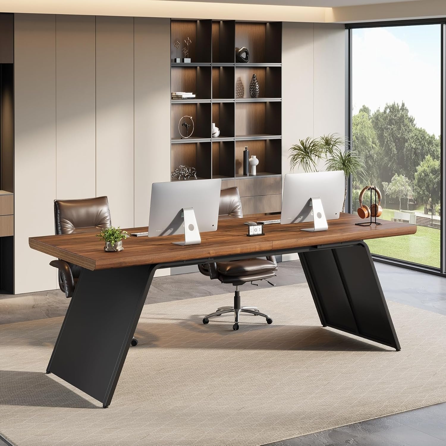 79" Double Desk, Extra Long Computer Desk Heavy Duty Writing & Gaming Table