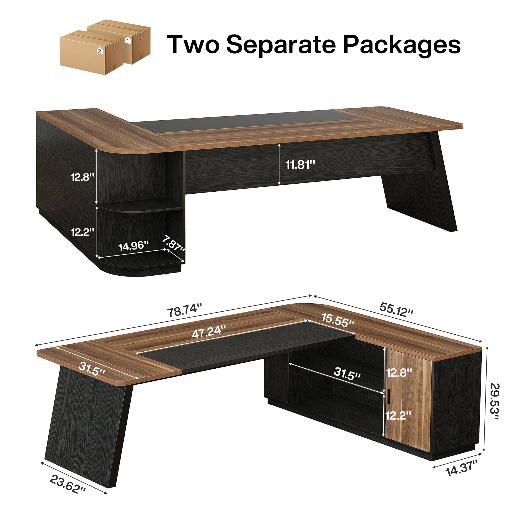 79" Executive Desk, L-Shaped Office Compter Desk with Cabinet for Home Office