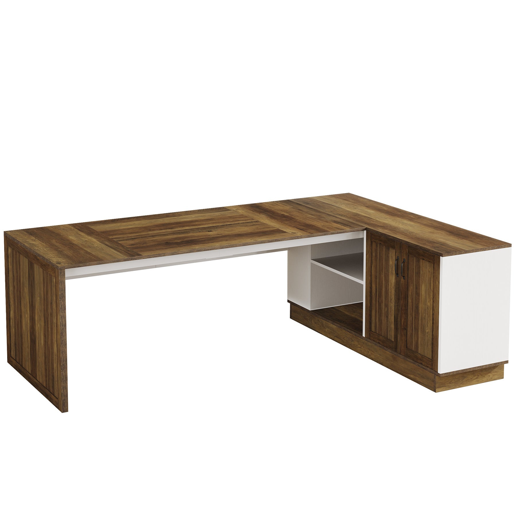 79" Executive Desk, Modern Office L - Shaped Desk Workstations with File Cabinet Tribesigns