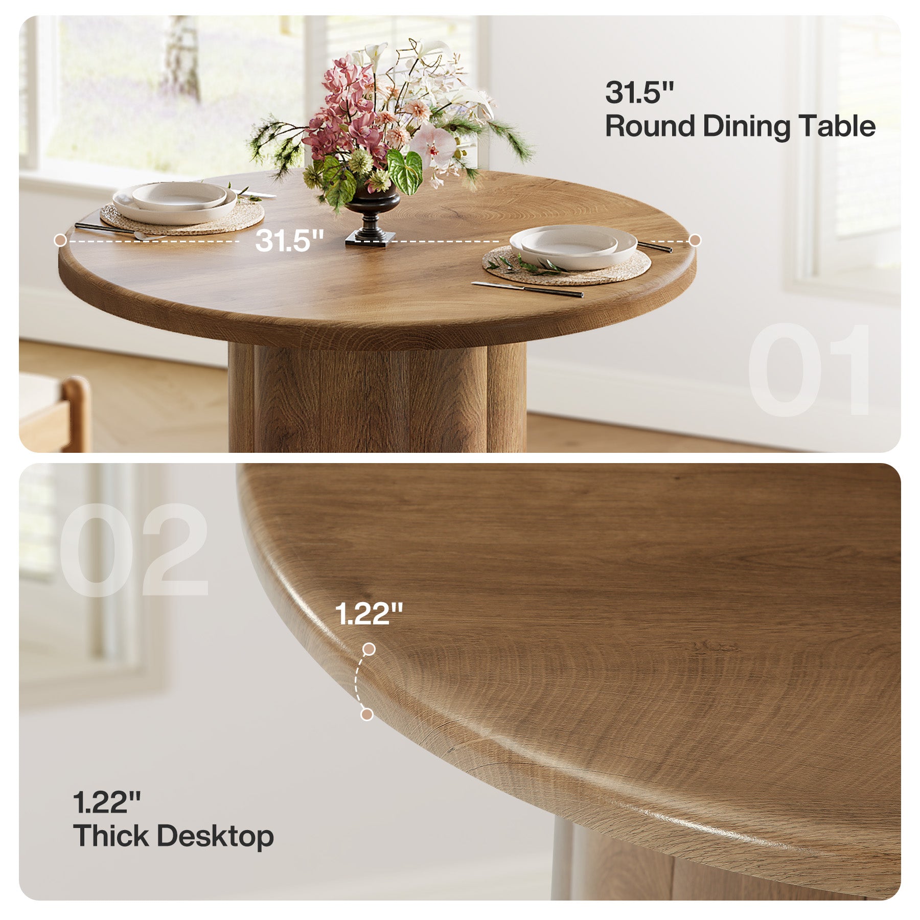31.5" Dining Table, Small Round Kitchen Table with Sturdy Base for 2-4