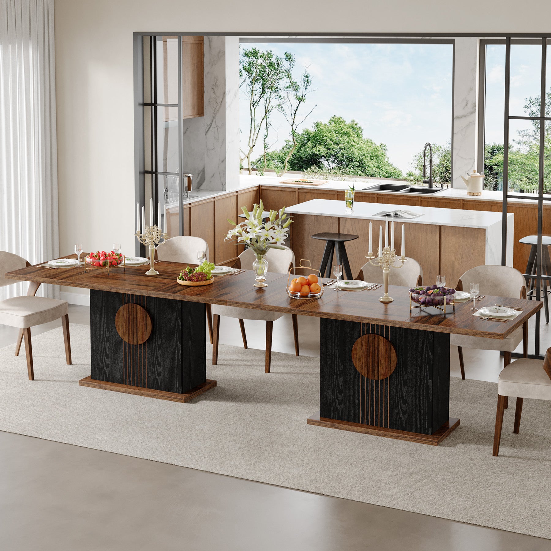 55" Rectangular Dining Table for 4–6 People, Farmhouse Wood Kitchen Table