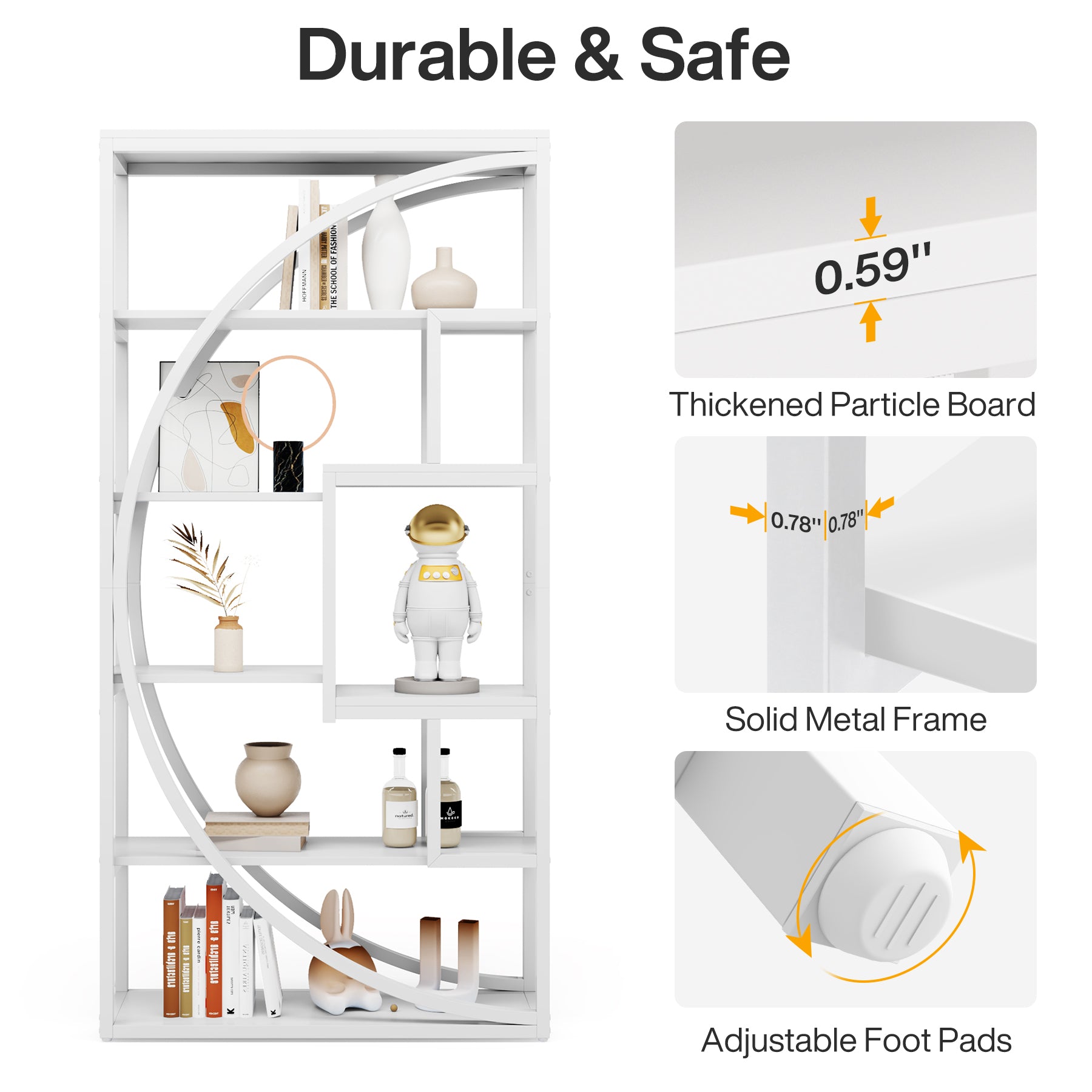 70.8” Tall Modern Geometric Bookcase, 5-Tier Etagere with 8 Open Shelves