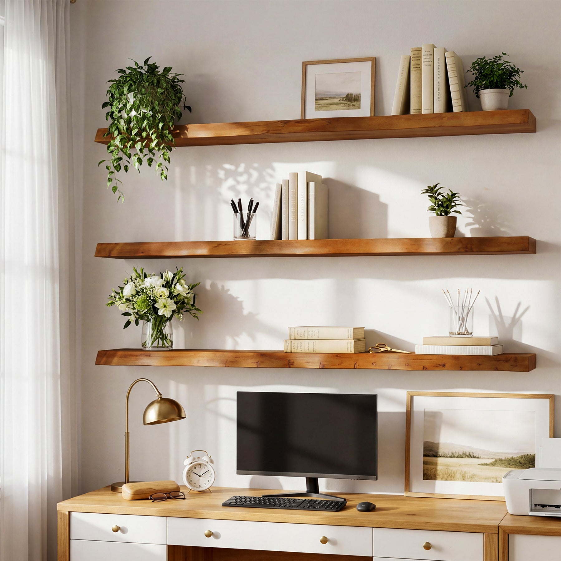 47.2" Floating Shelves for Wall Set of 3, Solid Wood Live Edge Wall Shelves