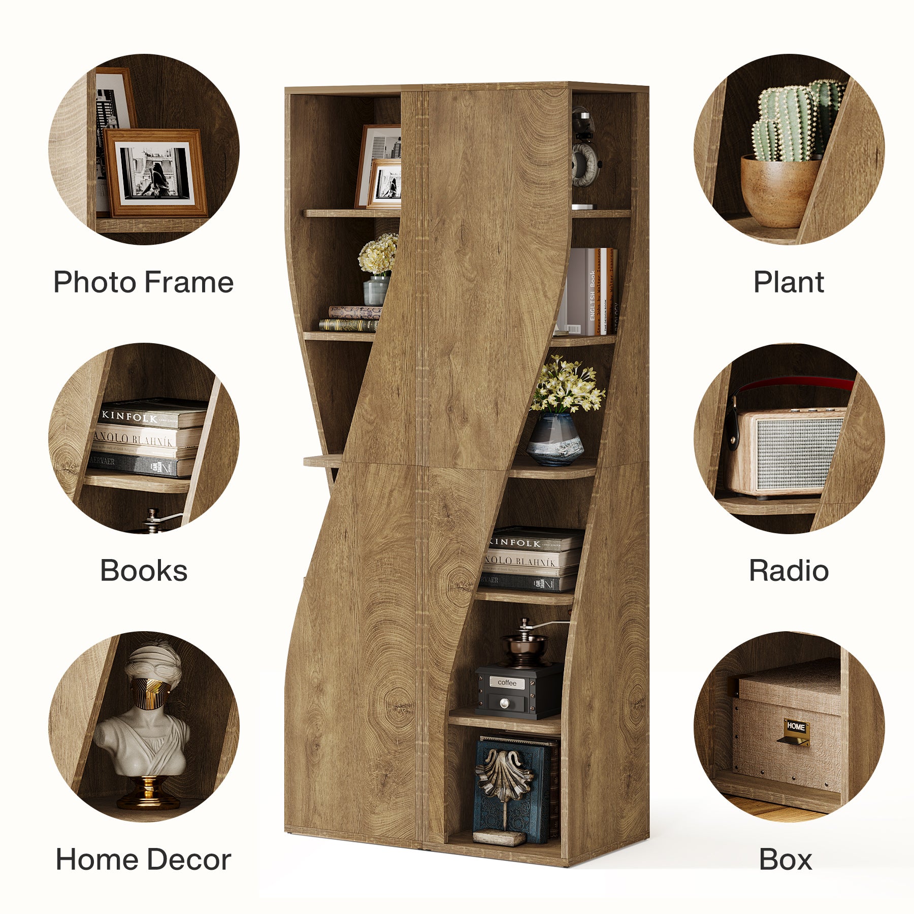 6-Tier Corner Bookcase, 70.8" Narrow Freestanding Bookshelf with Storage Shelves