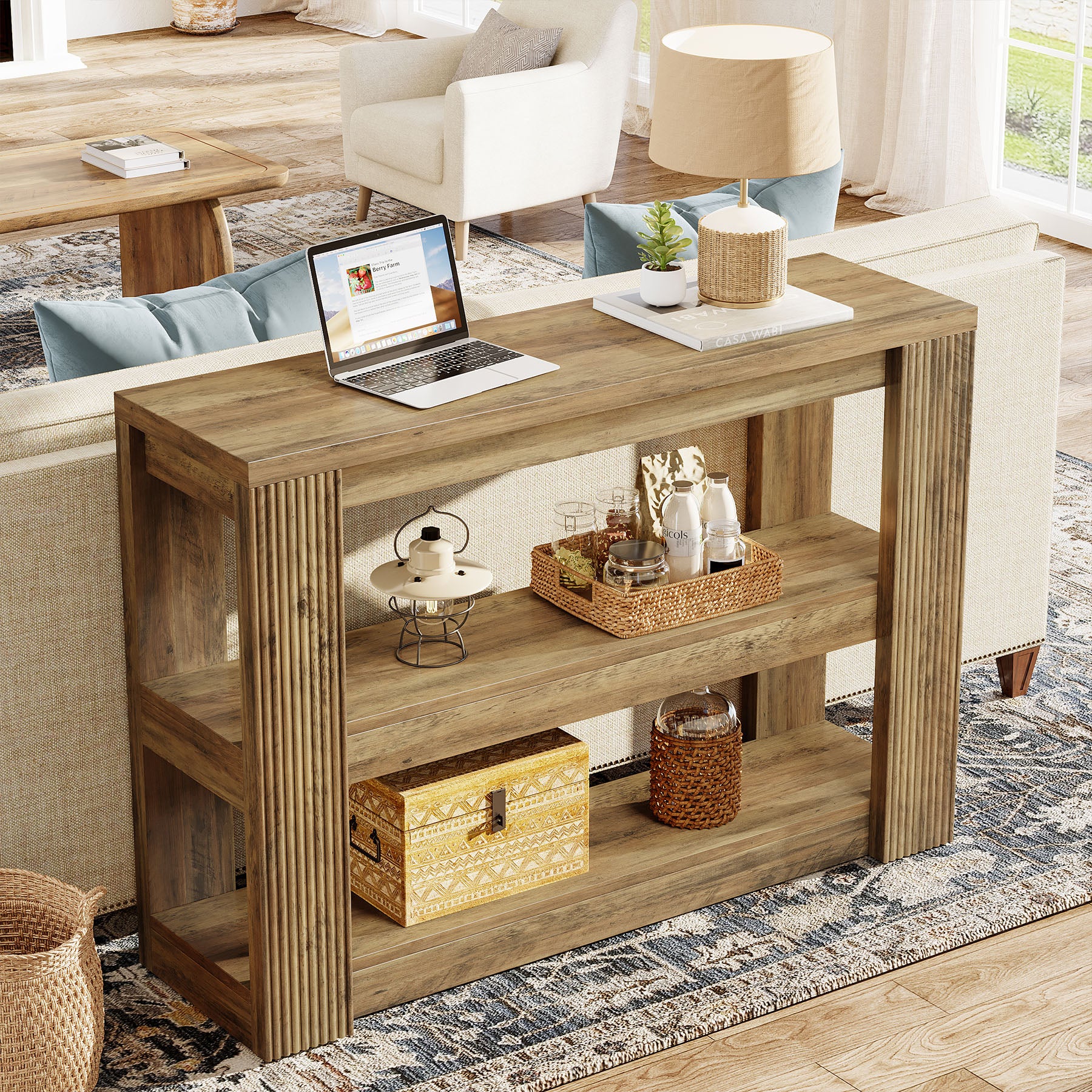 41.3" 3-Tier Farmhouse Console Table, Narrow Entryway Sofa Table with Storage Shelves for Hallway, Living Room, or Foyer