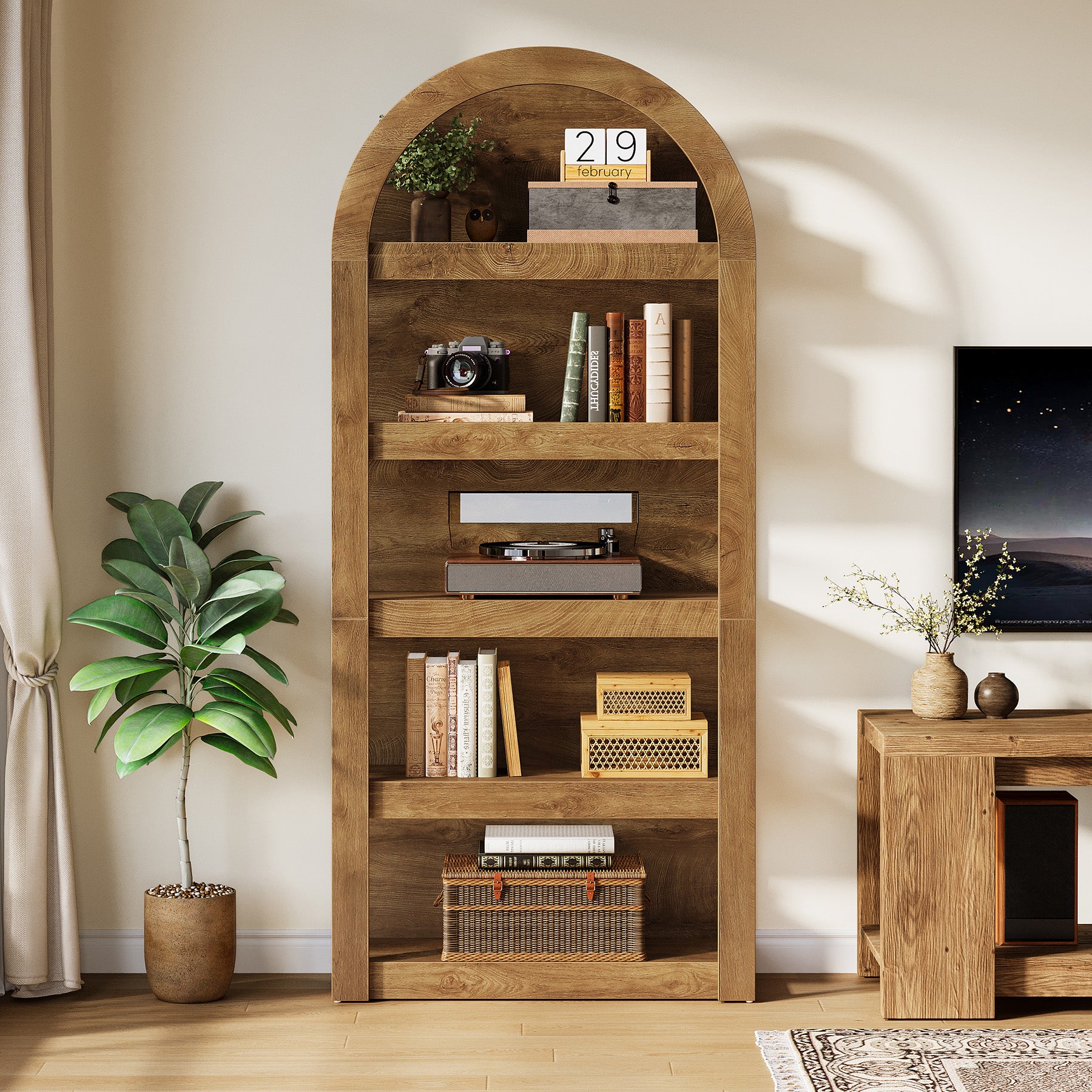 5-Tier Arched Bookshelf, 71" Tall Rack Bookcase Display Shelf for Home Office