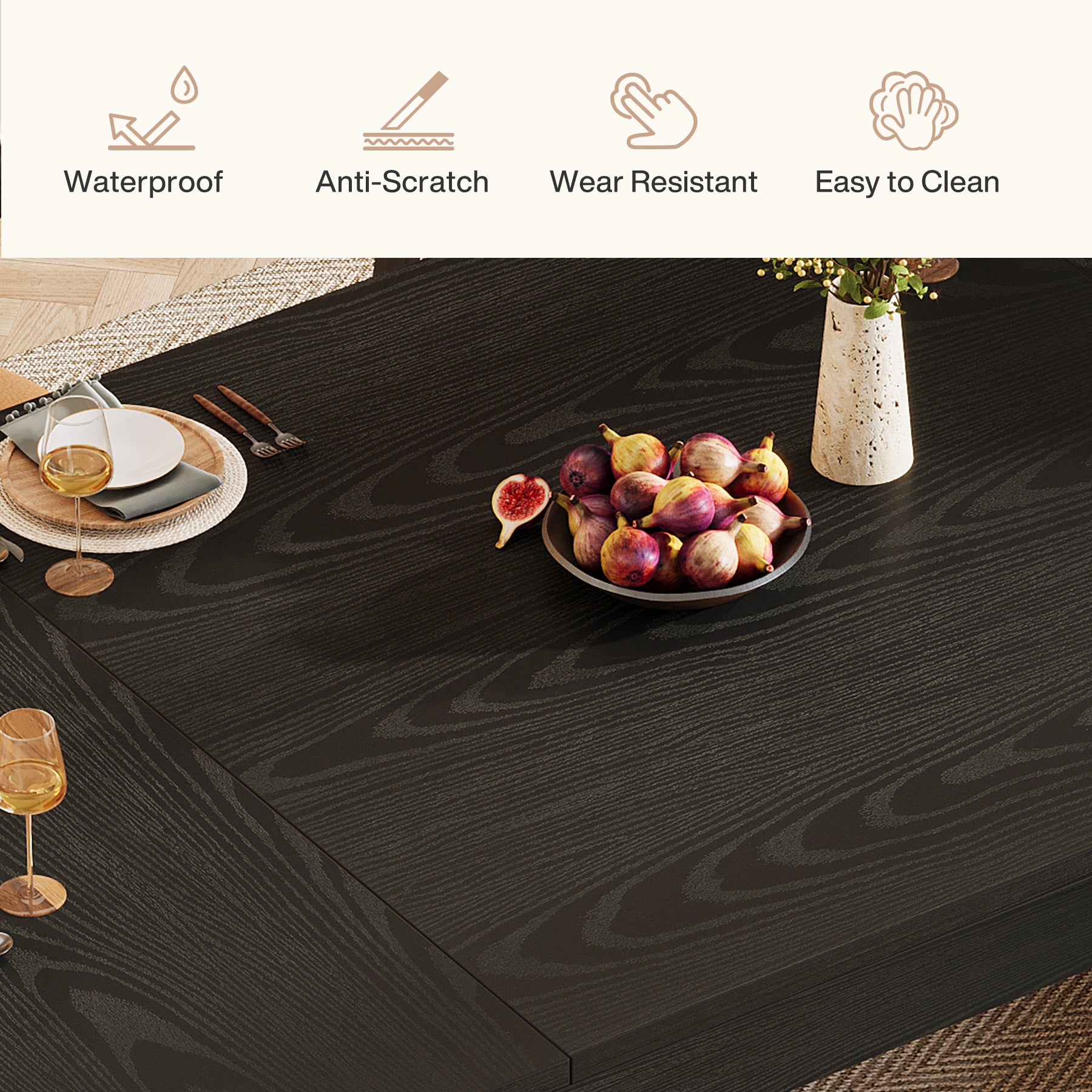 55 Inch Farmhouse Double Pedestal Dining Table, Rectangular Table for 4-6 in Small Spaces