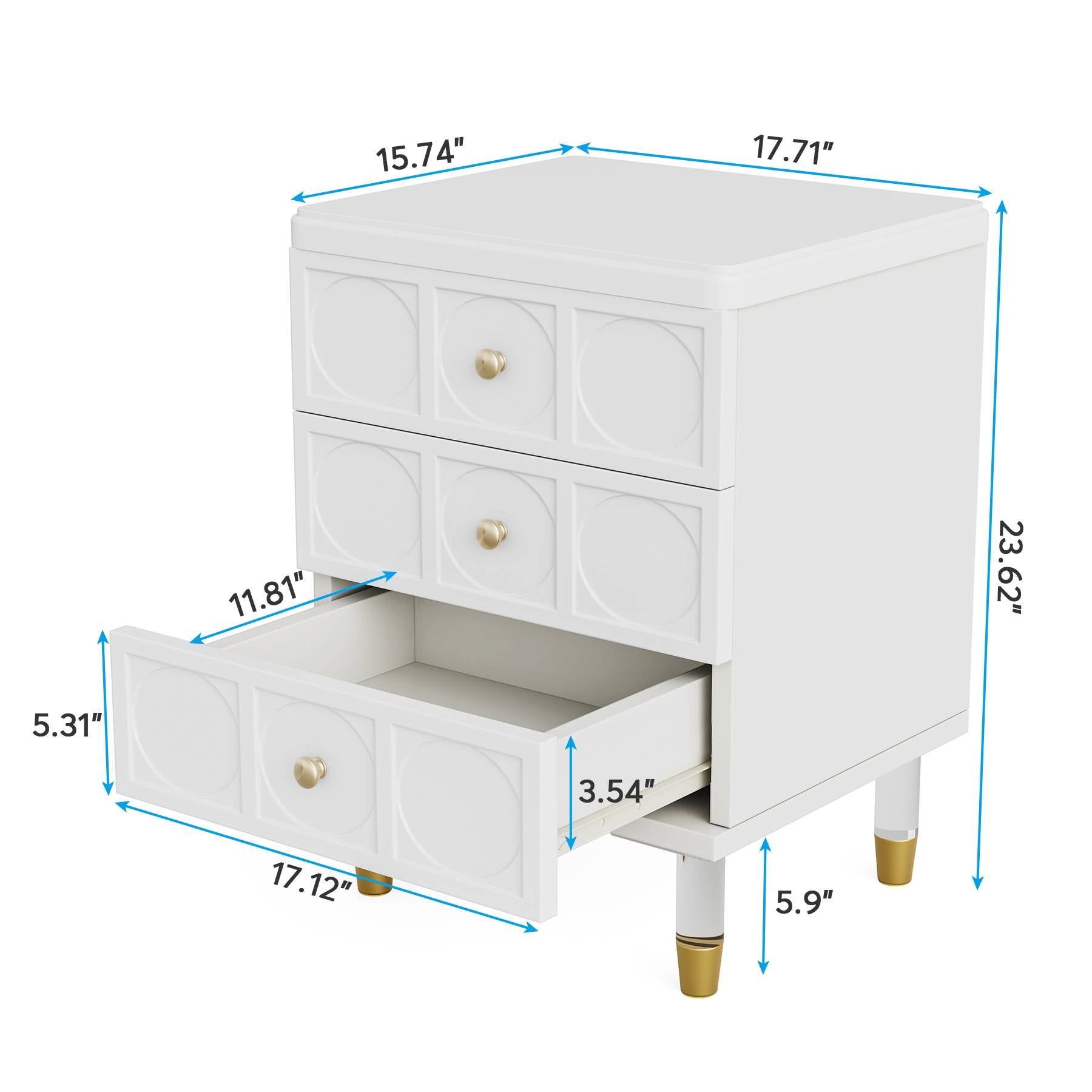 3-Drawer Nightstand Bedside Table with Acrylic Metal Legs