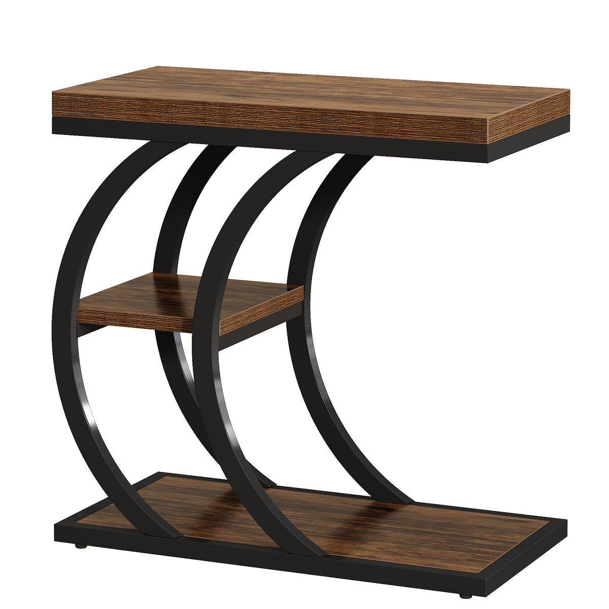 23.6" End Table, 3-Tier Couch C-Shaped Side Table with Storage