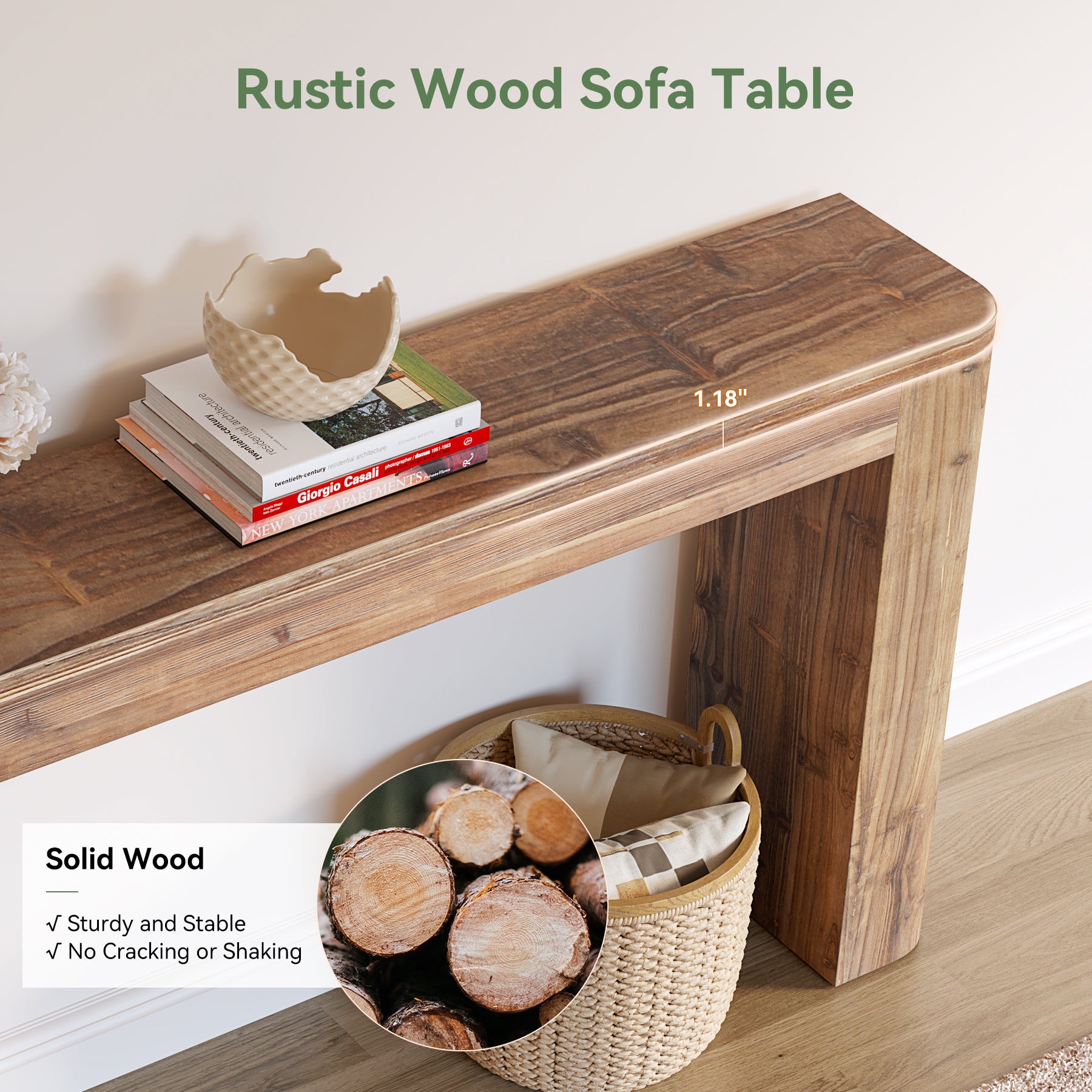 Solid Wood Console Table, 63" Entryway Sofa Table Behind Couch