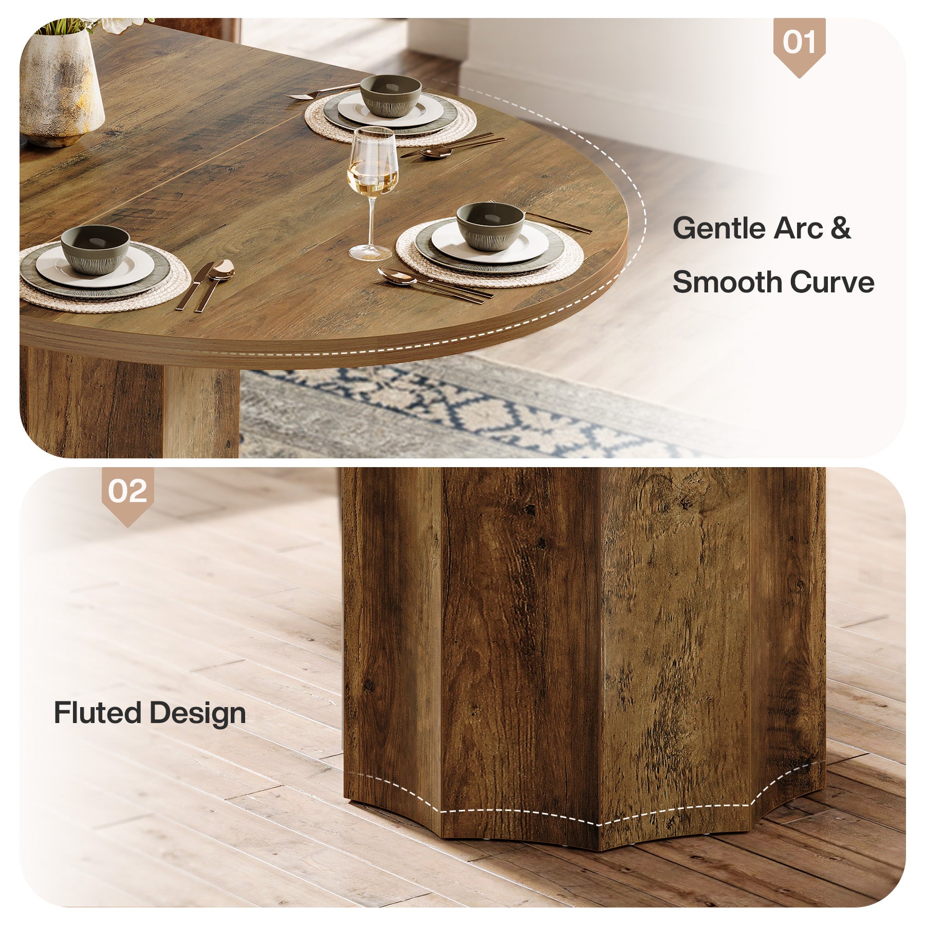 Oval Dining Table for 4-6 People, 55" Kitchen Table with Rounded Edge Tabletop