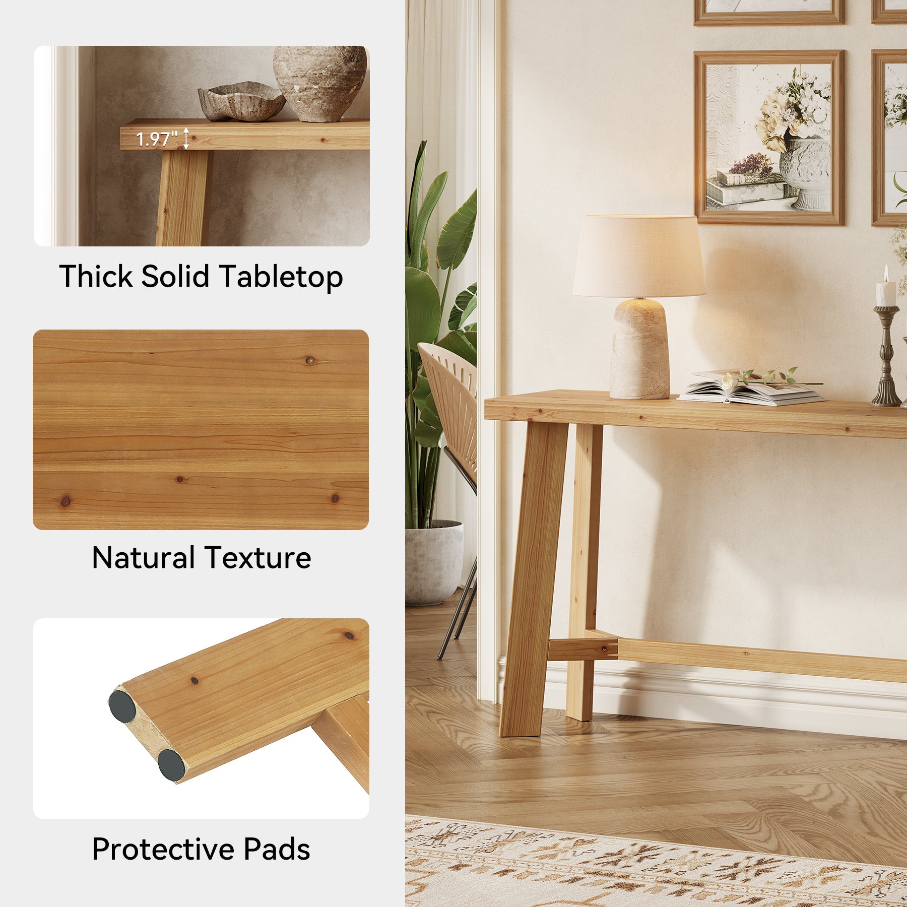 Solid Wood Console Table, 63" Entryway Table Sofa Table Behind Couch