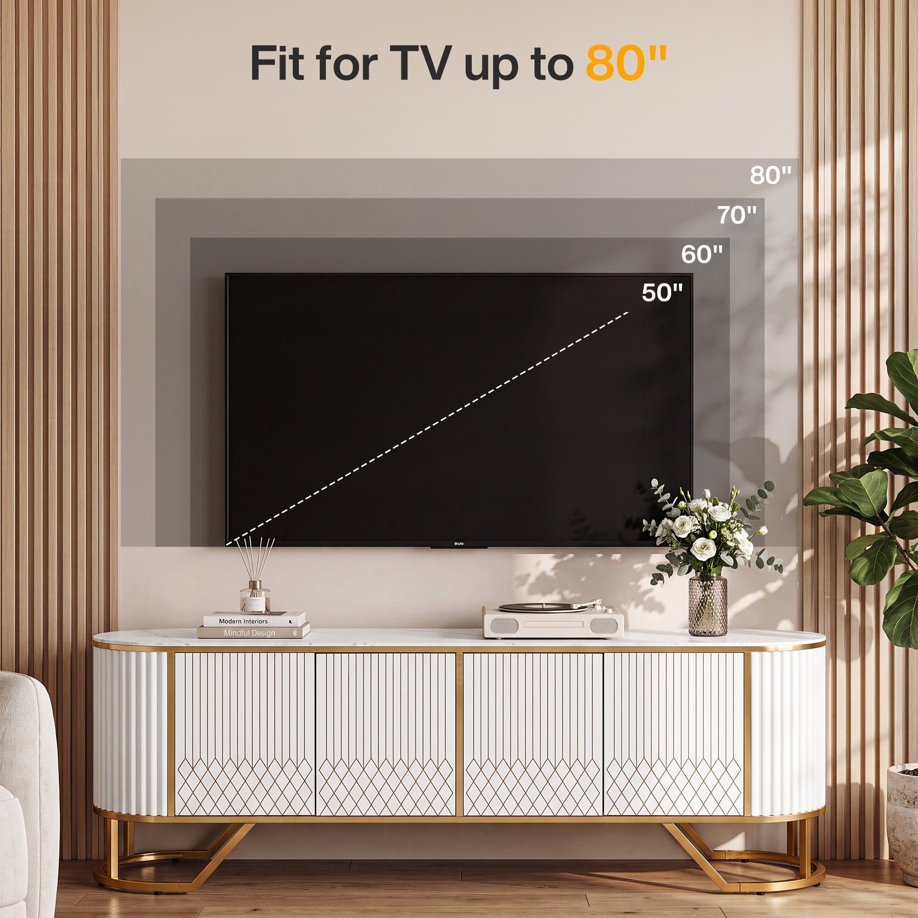 Modern 70.8" TV Stand, Entertainment Center with Storage Cabinet Doors for TV up to 80"