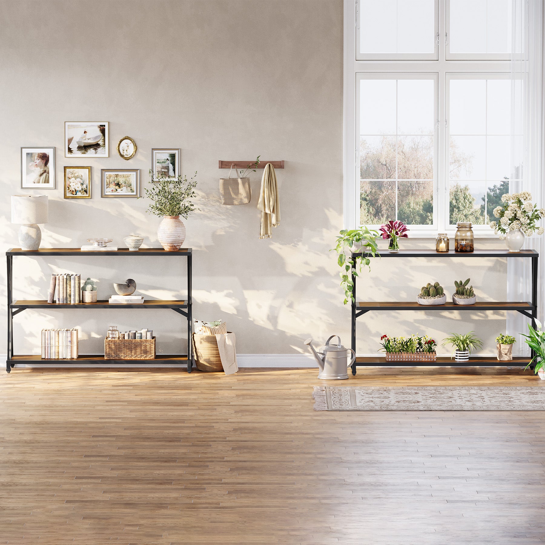 3-Tier Industrial Entryway Console Table, Narrow Sofa Table with Open Storage