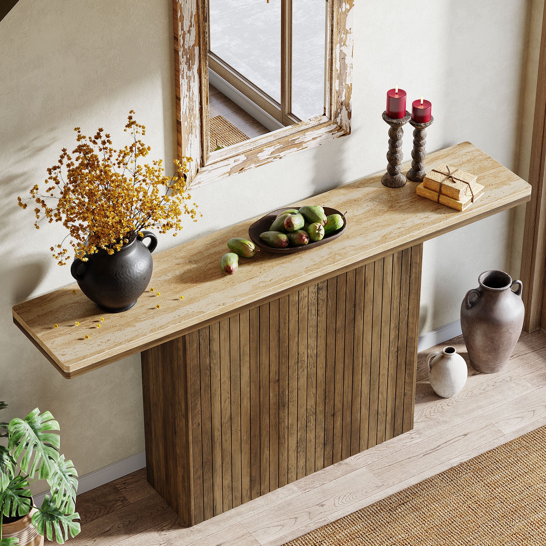 63" Console Table, Farmhouse Sofa Table Behind Couch for Living Room Tribesigns