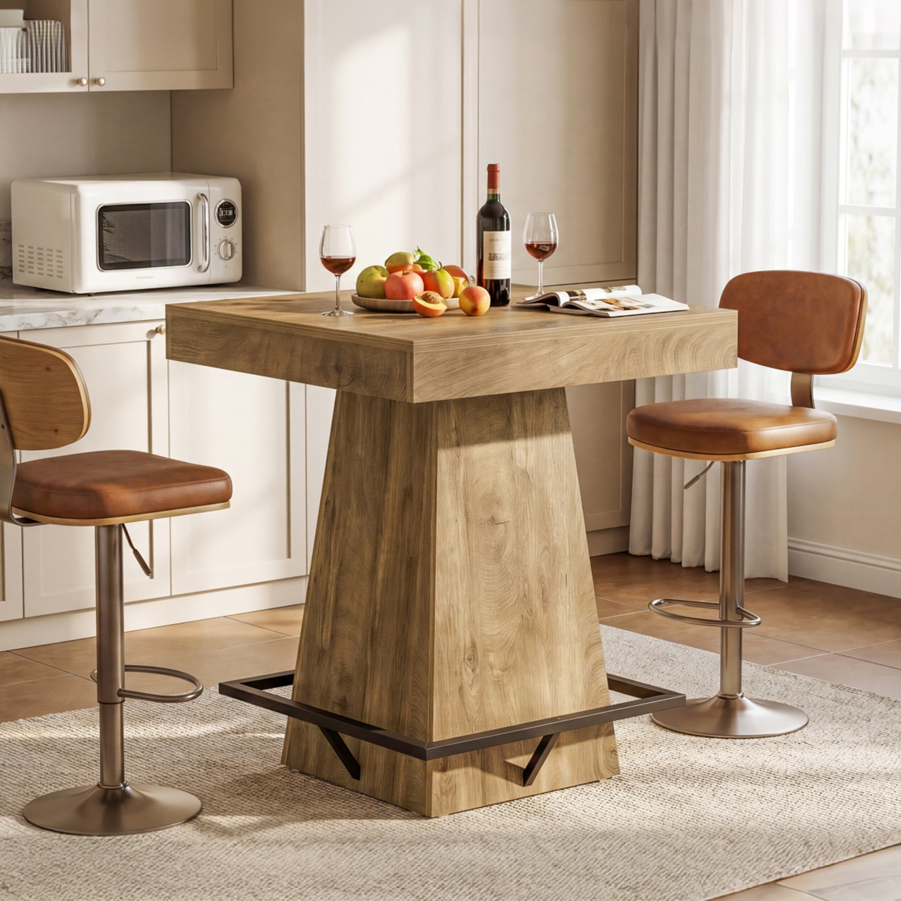 Tribesigns 37.4" Square Bar Table, Pub Table with Footrest for Dining Room