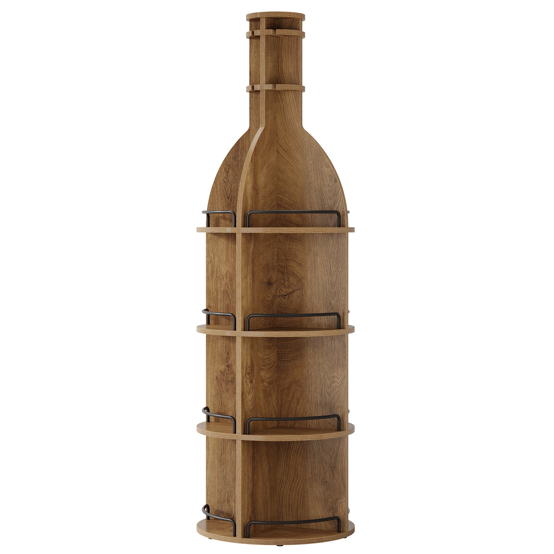 75" Wine Rack with Shelves, Round Wine Cabinet with Hanging Goblet Holder