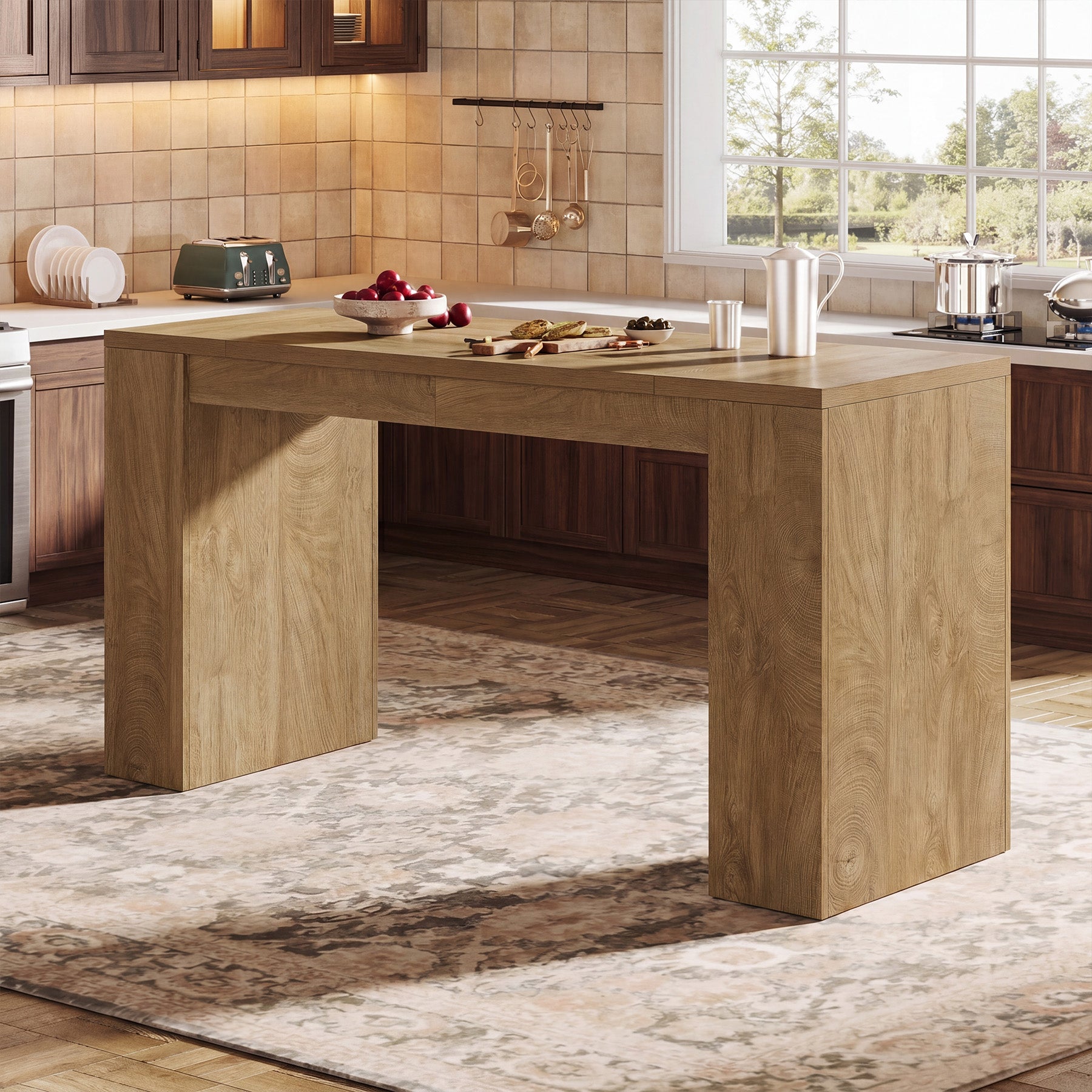 71" Long Bar Table, Wooden Farmhouse Counter Height Home Bar Table