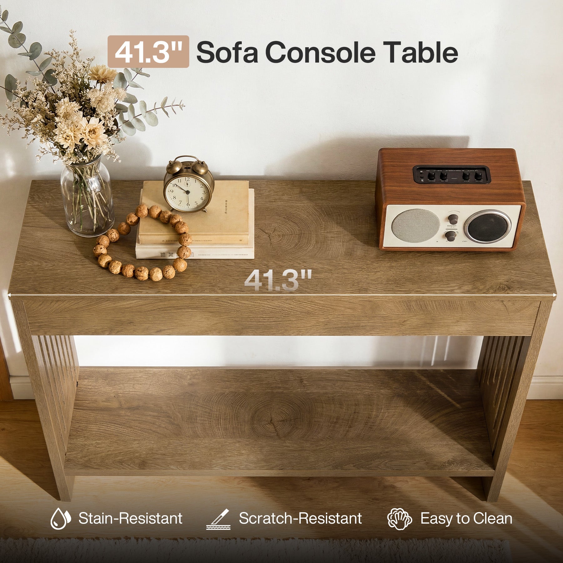 41.3" Farmhouse Console Table with 2-Tier Shelf, Narrow Sofa Table with Fluted Legs for Entryway or Behind Couch