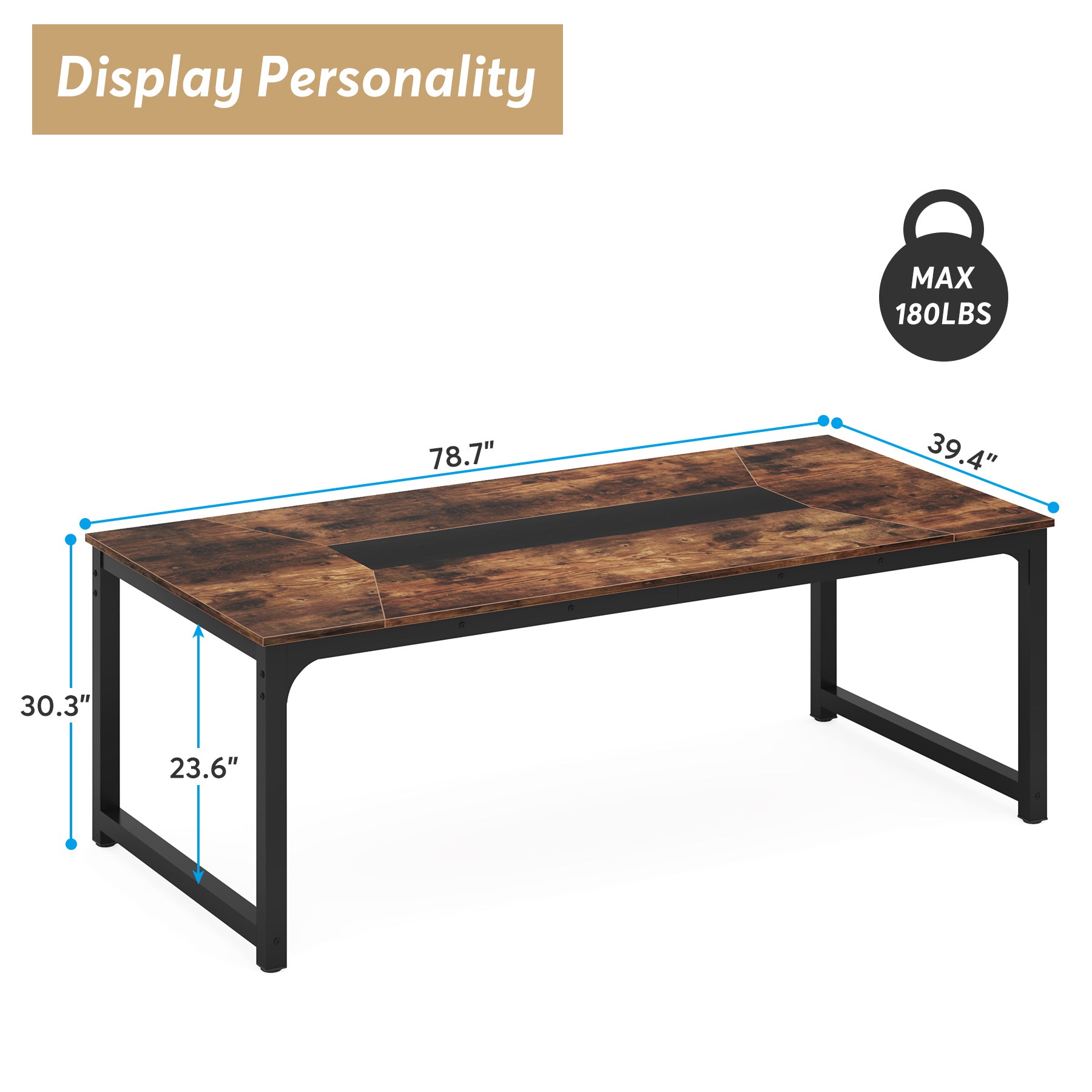 Dining Table for 6-8 Person, Industrial Kitchen Table with Metal Frame