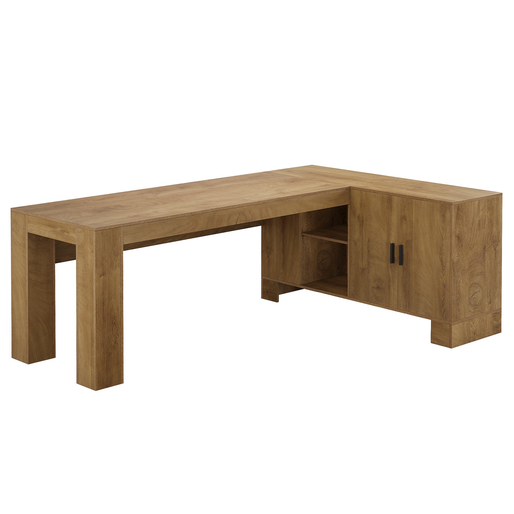 L-Shaped Executive Desk, 63" Office Desk with Storage Cabinet and 2-Tier Shelf