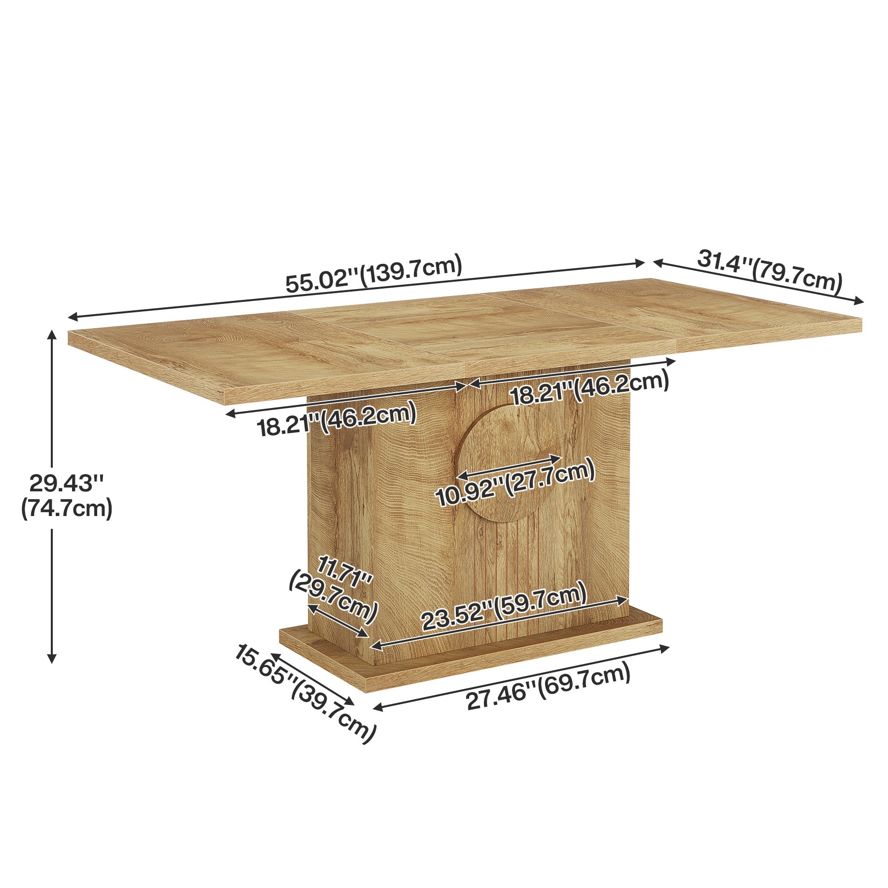 55" Rectangular Dining Table for 4–6 People, Farmhouse Wood Kitchen Table