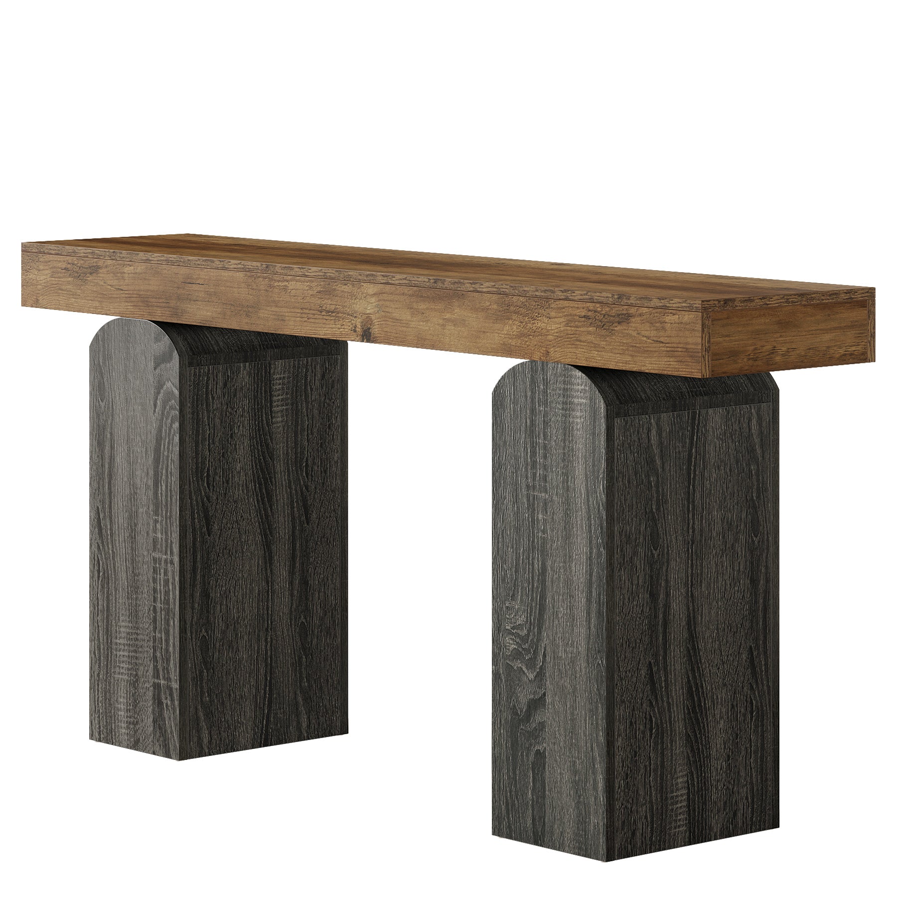 63" Console Table, Farmhouse Entryway Table with 2 Arched Pedestal Legs
